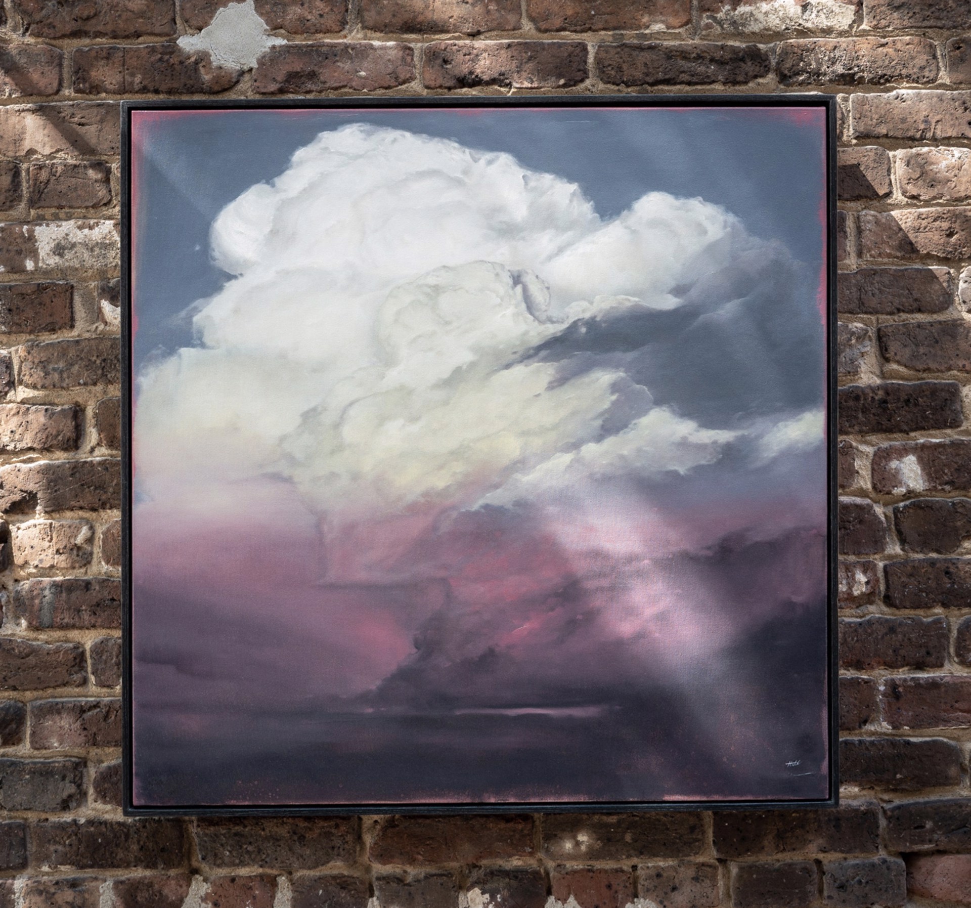 A painting of a large white cloud in the sky.