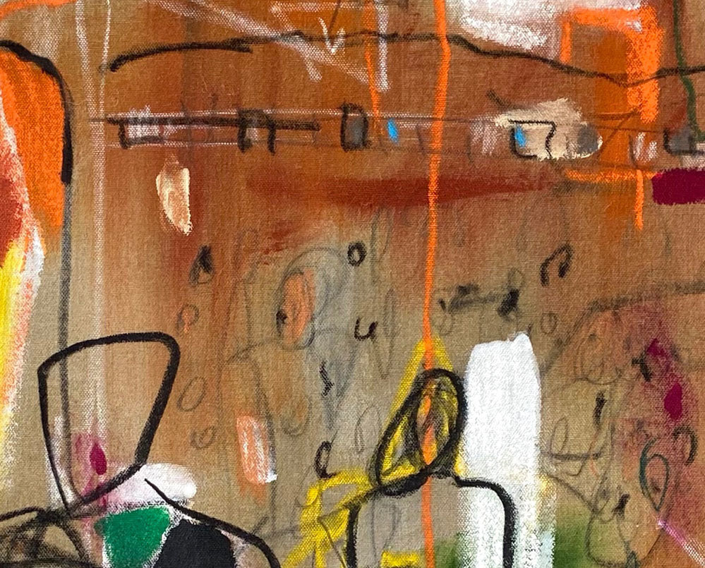 Artwork by Adrienn Krahl, Graphic romantic– Part 1, Made of Acrylic, charcoal and pastel on raw canvas 