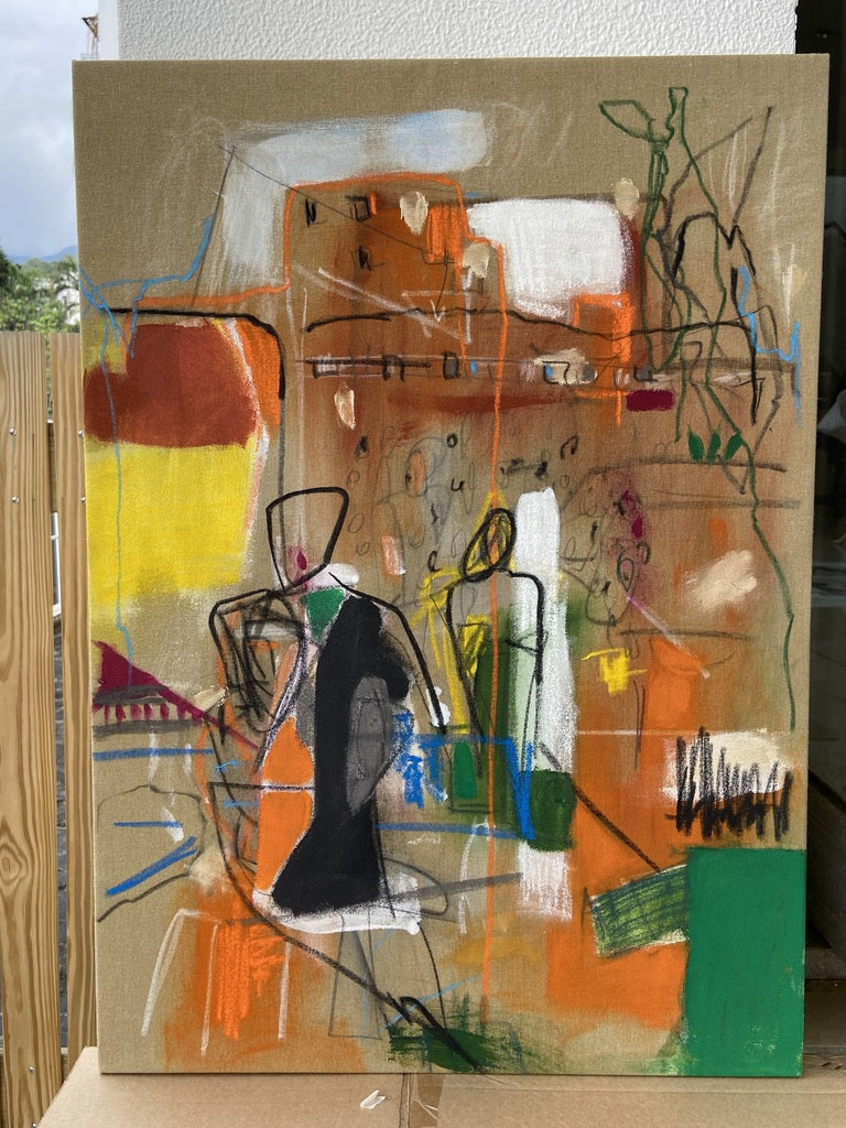 Artwork by Adrienn Krahl, Graphic romantic– Part 1, Made of Acrylic, charcoal and pastel on raw canvas 