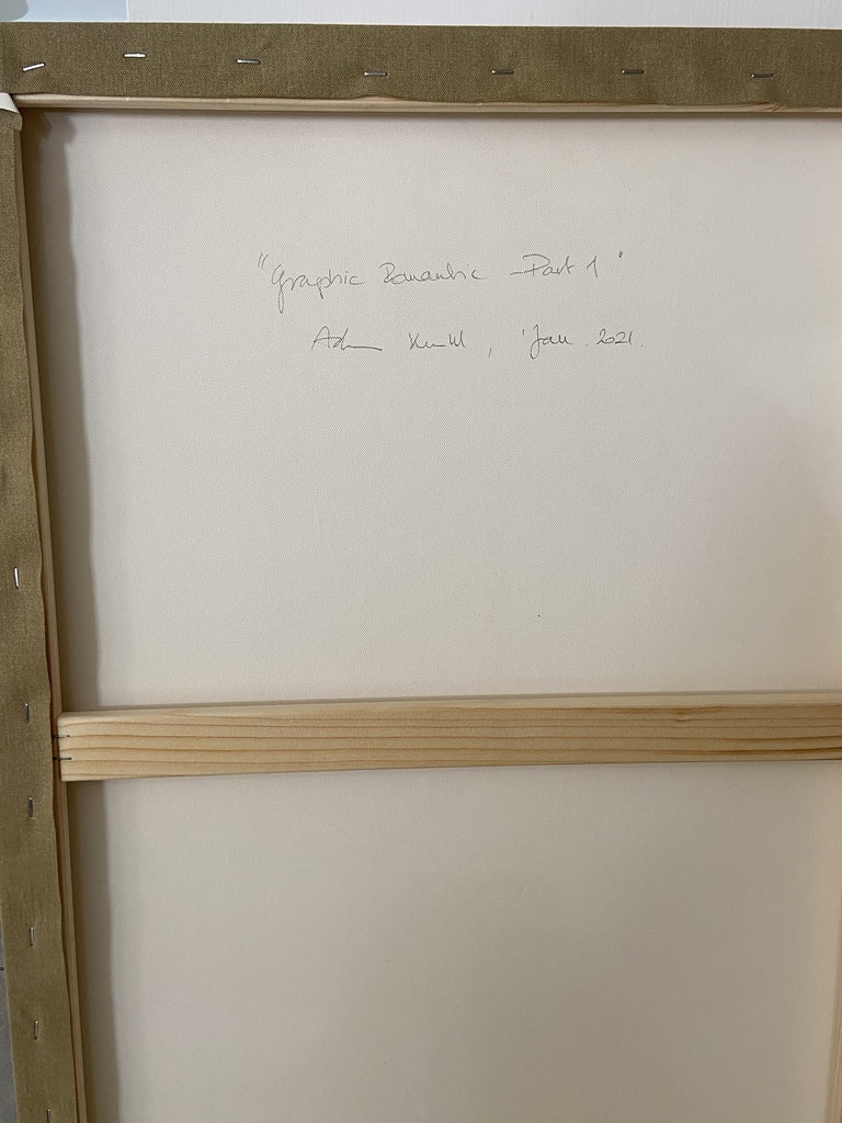 Artwork by Adrienn Krahl, Graphic romantic– Part 1, Made of Acrylic, charcoal and pastel on raw canvas 