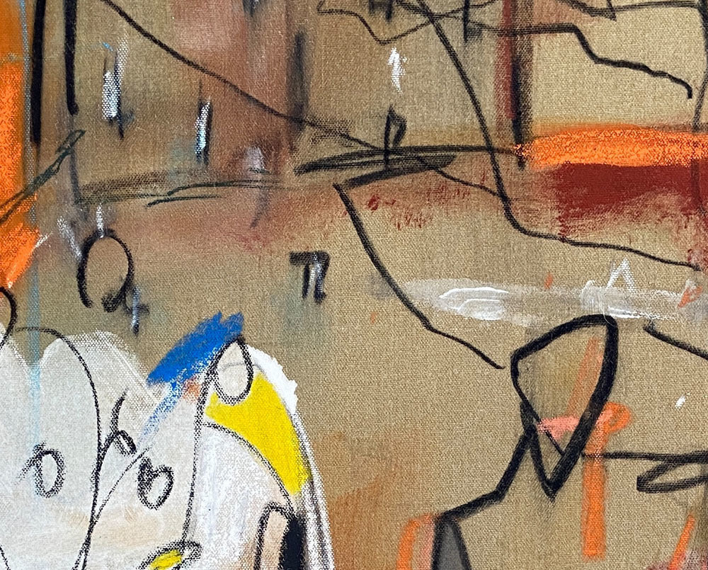 Artwork by Adrienn Krahl, Graphic romantic– Part 2, Made of Acrylic, charcoal and pastel on raw canvas 