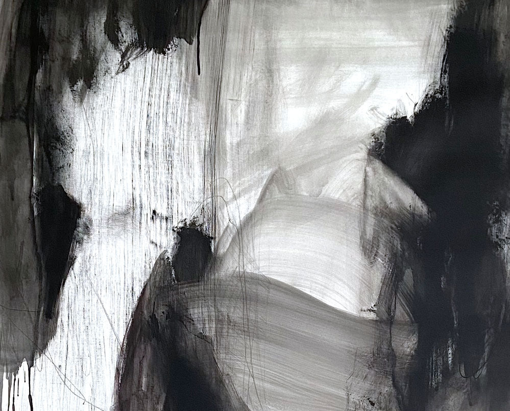 Artwork by Adrienn Krahl, Monochromatic Series – Nr 1, Made of Acrylic, charcoal, graphite and oil pastel on (white) canvas 