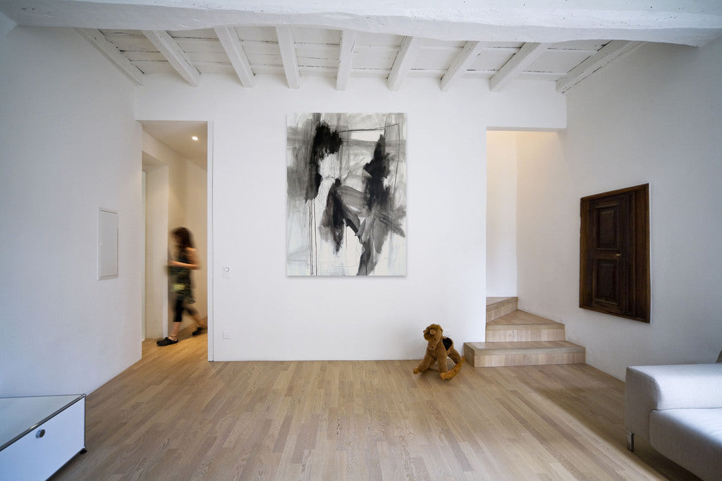 Artwork by Adrienn Krahl, Monochromatic Series – Nr 1, Made of Acrylic, charcoal, graphite and oil pastel on (white) canvas 