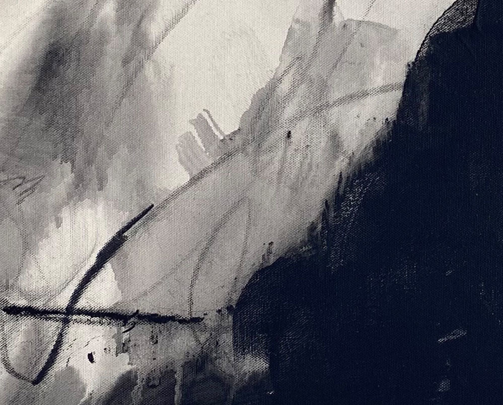 Artwork by Adrienn Krahl, Monochrome abstraction Part 1, Made of Acrylic, charcoal and graphite on canvas 