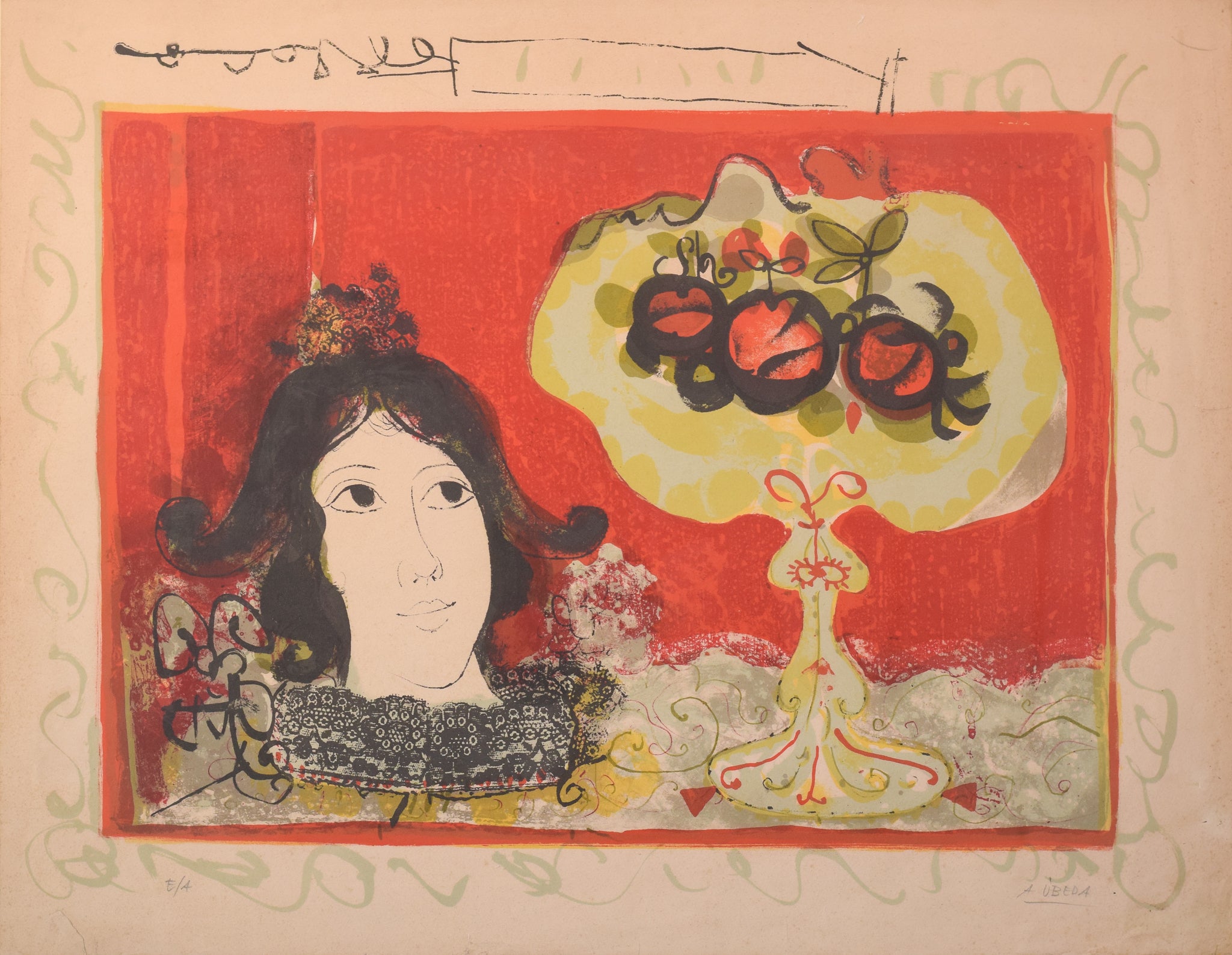 Artwork by Agustín Ubeda, Lady with Fruit, Made of Silk-screen 