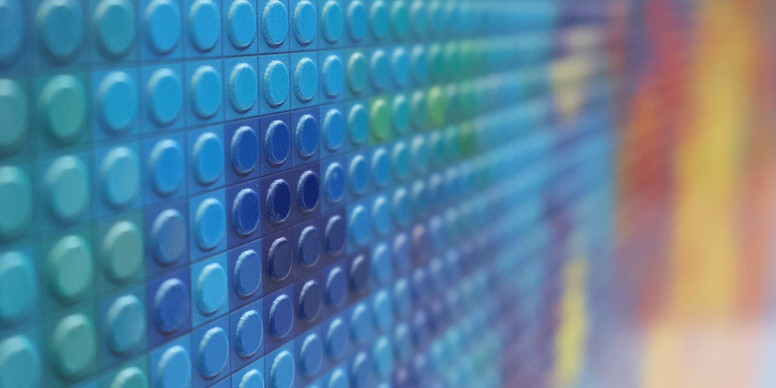 A painting of a red, blue and green abstract painting.