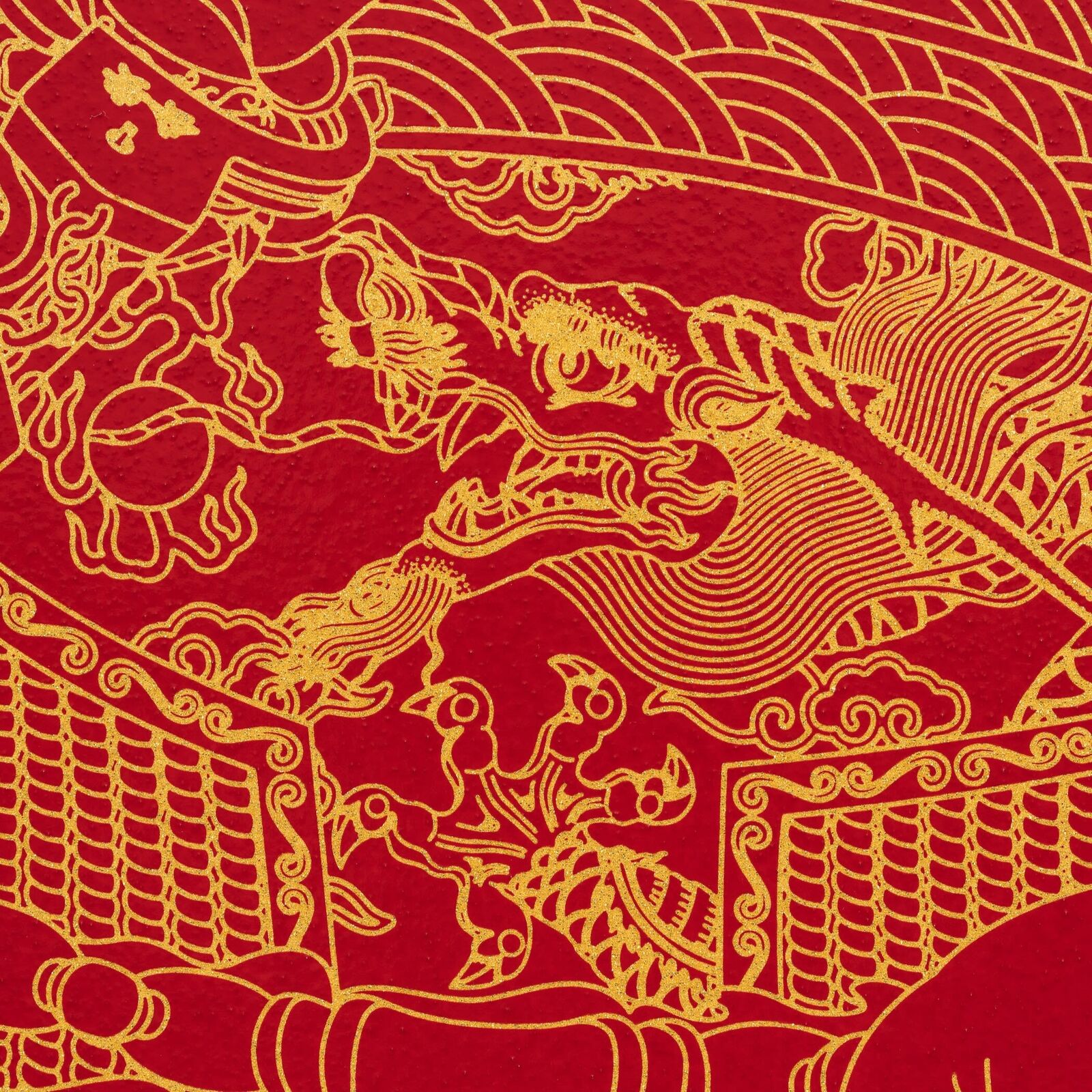 A red and gold illustration of a man with a beard and a long beard.