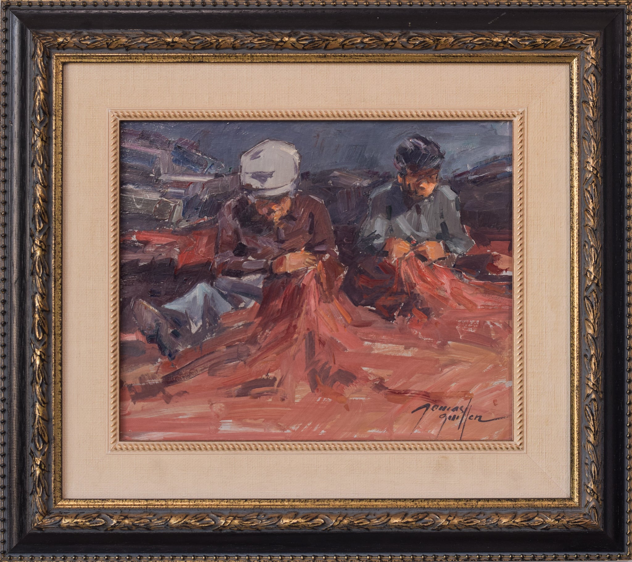 Post Impressionist Study of Fishermen Repairing Nets