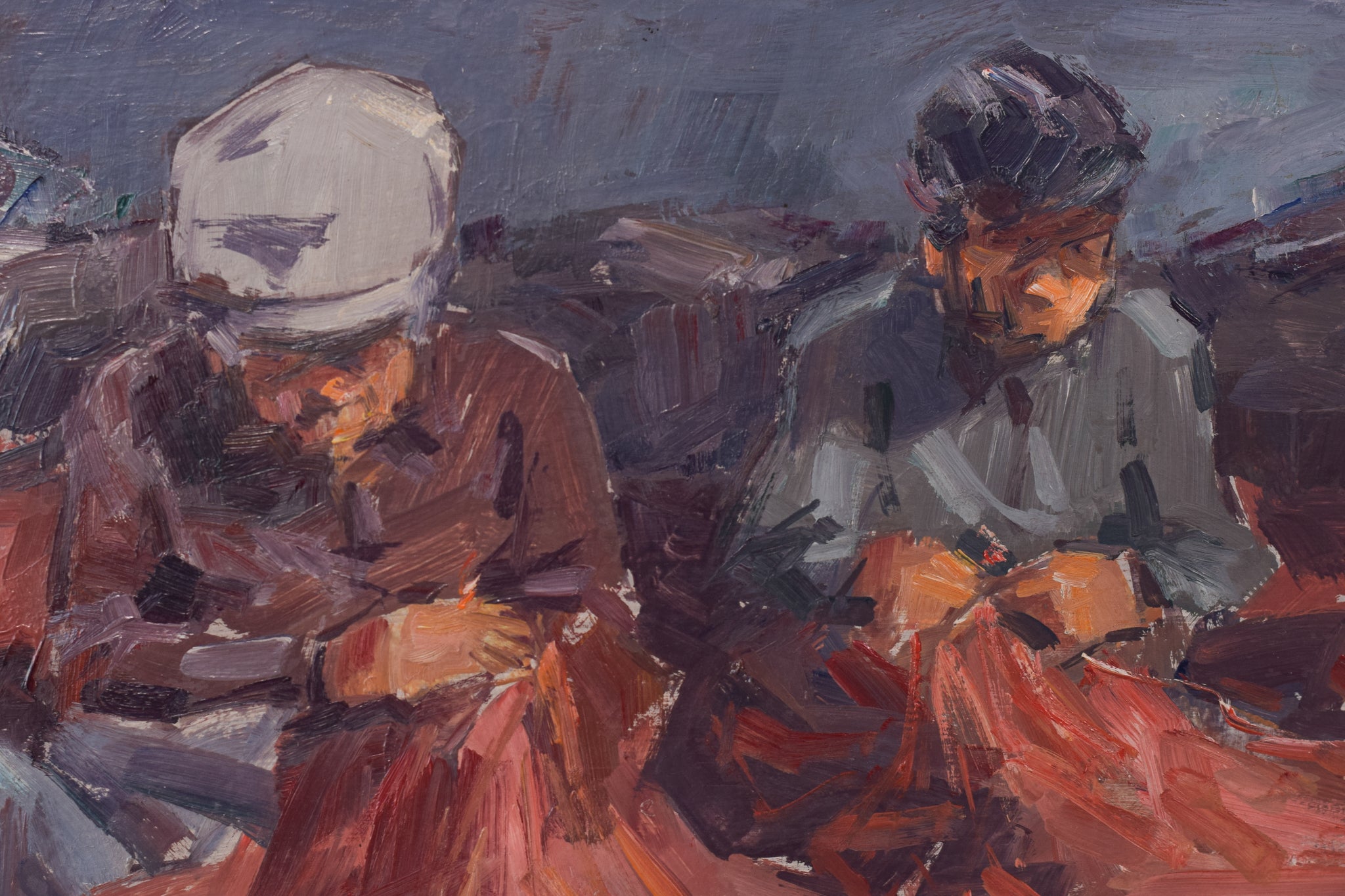 Post Impressionist Study of Fishermen Repairing Nets