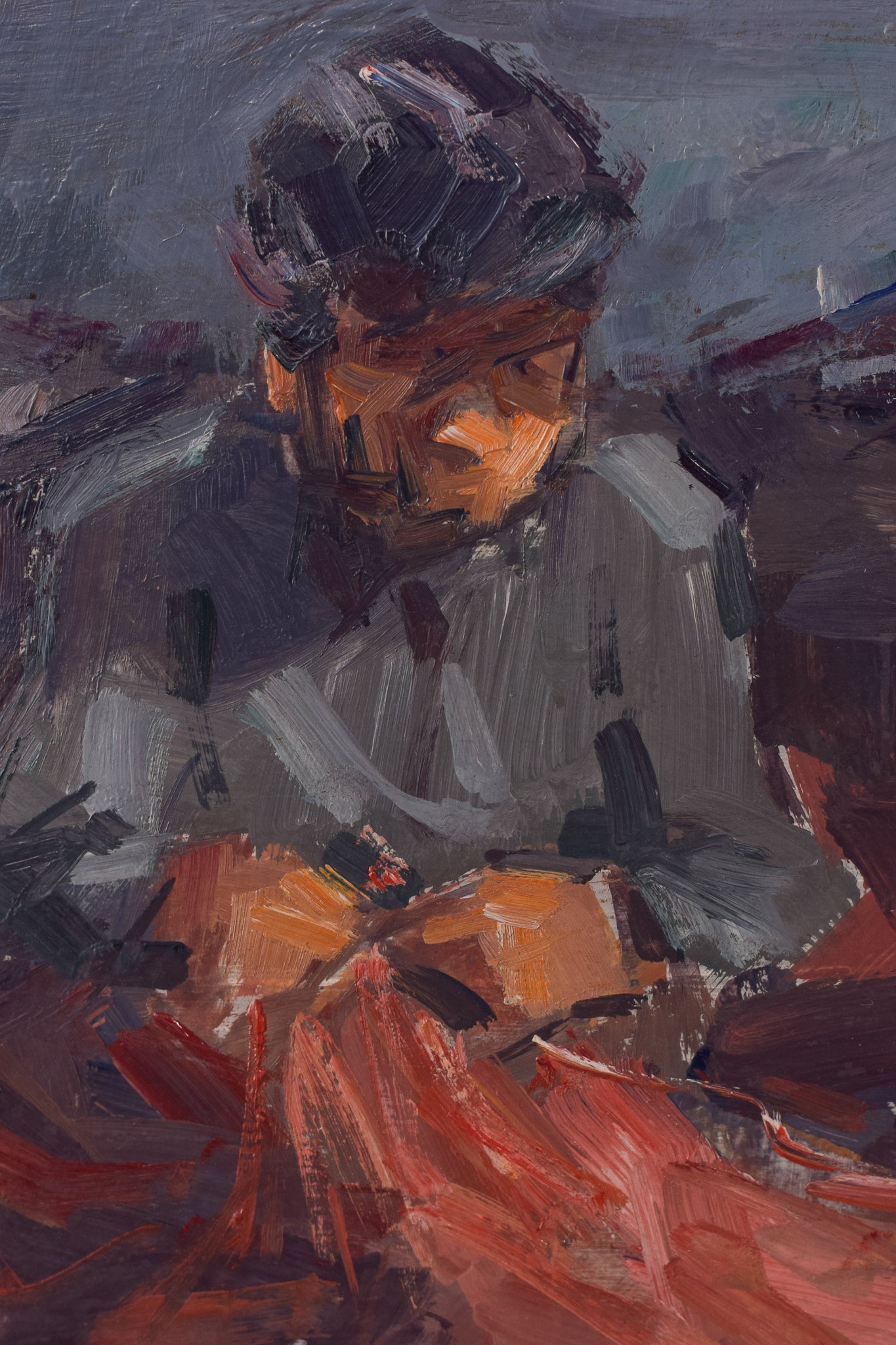 Post Impressionist Study of Fishermen Repairing Nets