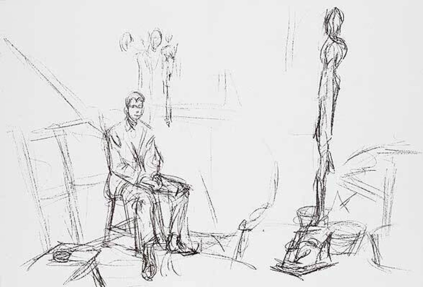 Artwork by Alberto Giacometti, Seated Man and sculpture, Made of Lithograph 