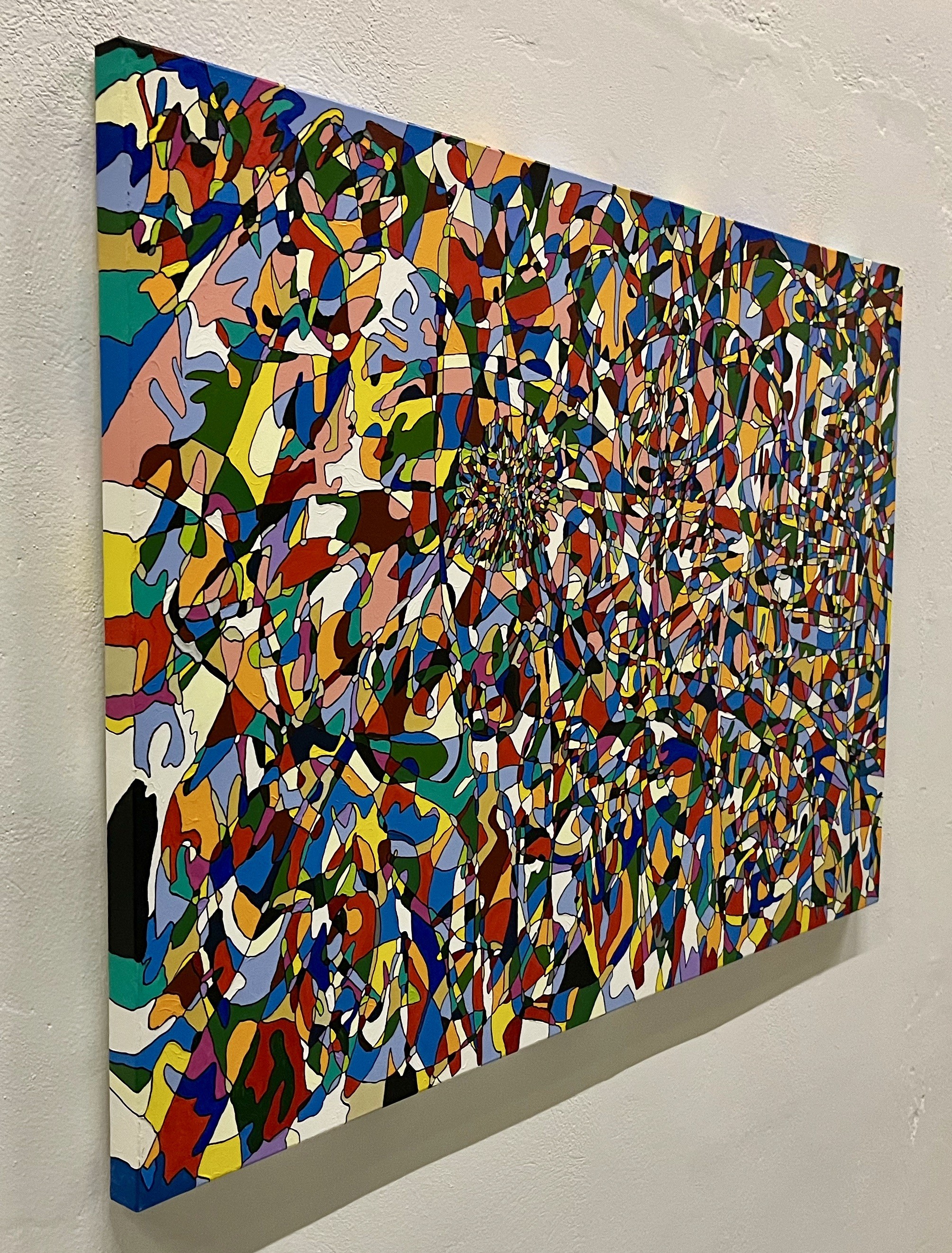 A colorful abstract painting with lots of different colors.