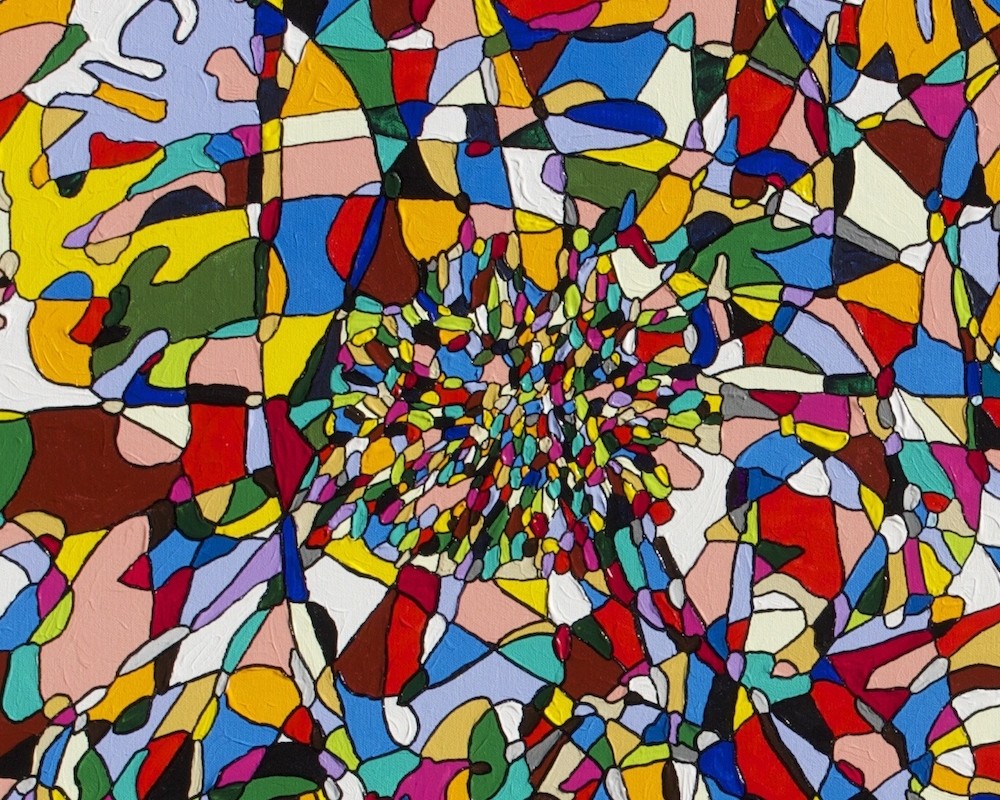 A colorful abstract painting with lots of different colors.