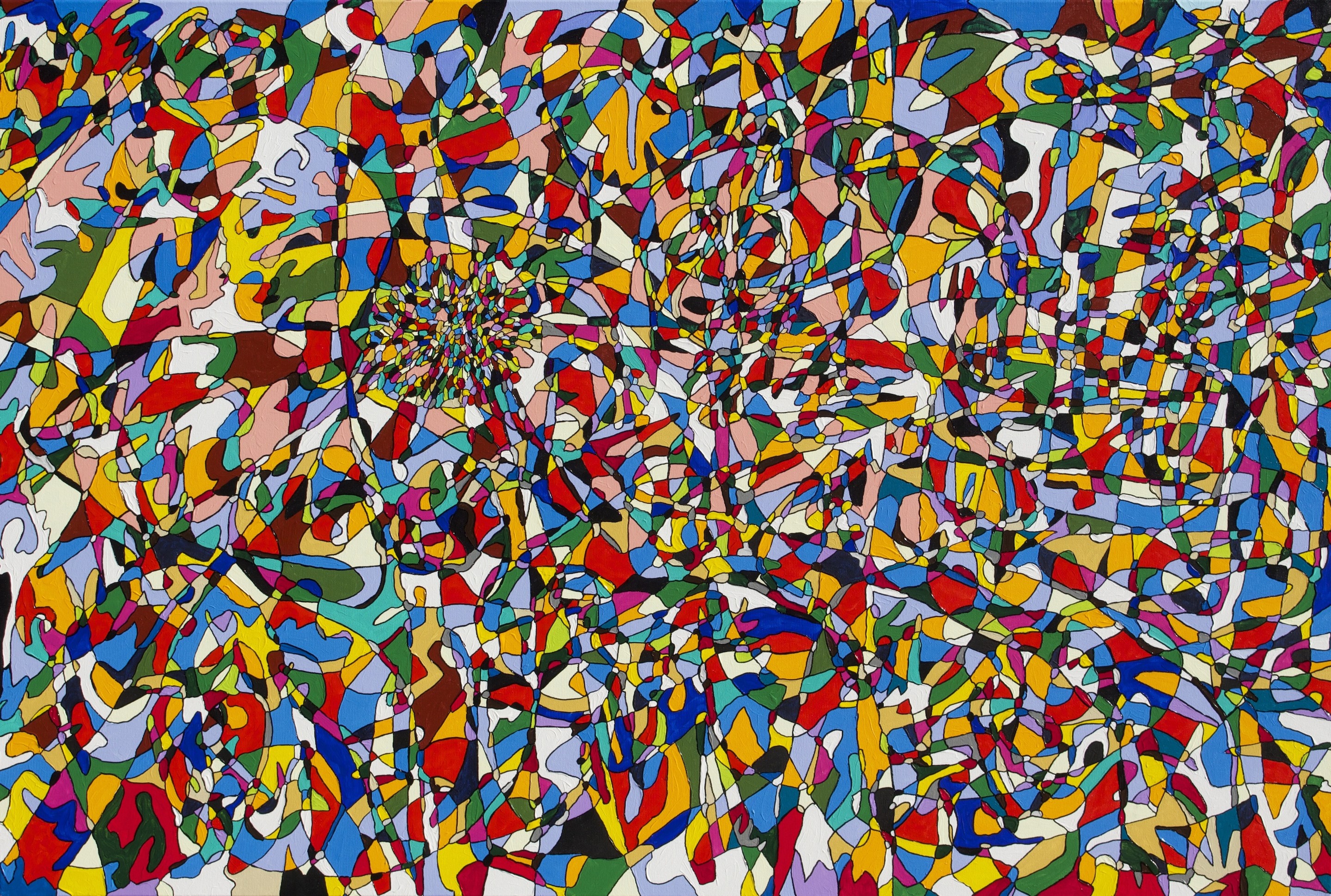A colorful abstract painting with lots of different colors.