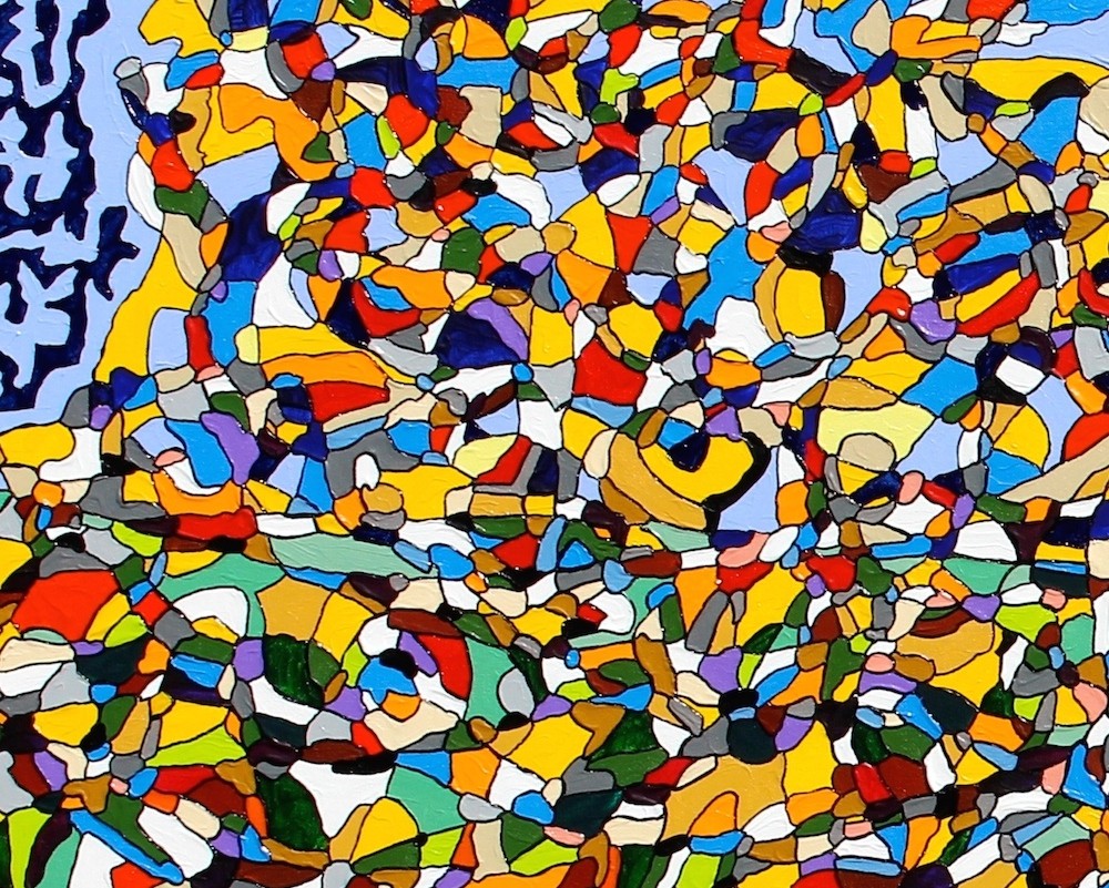A painting on a wall in a room. 
