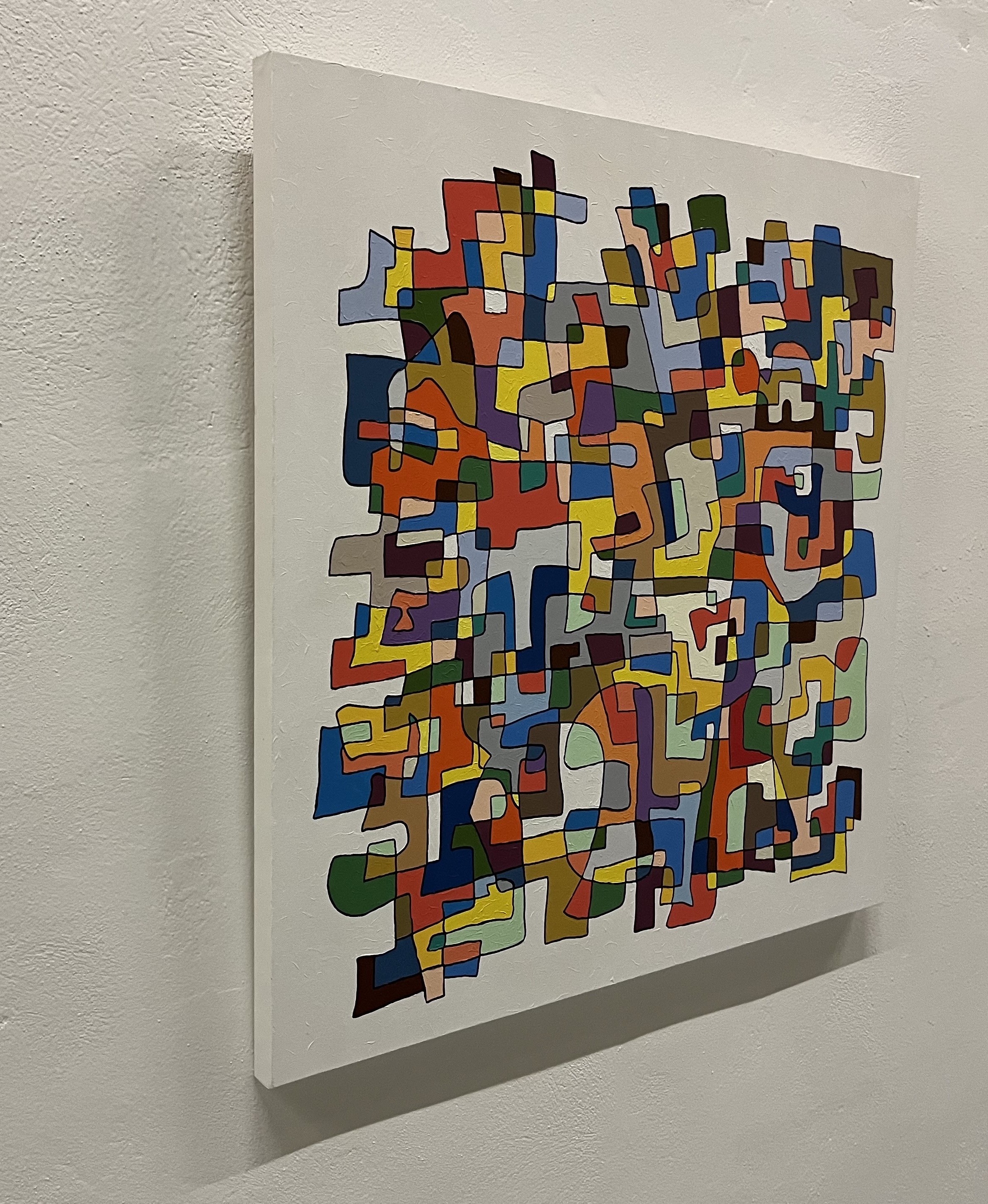 A painting on a white wall with a white background.