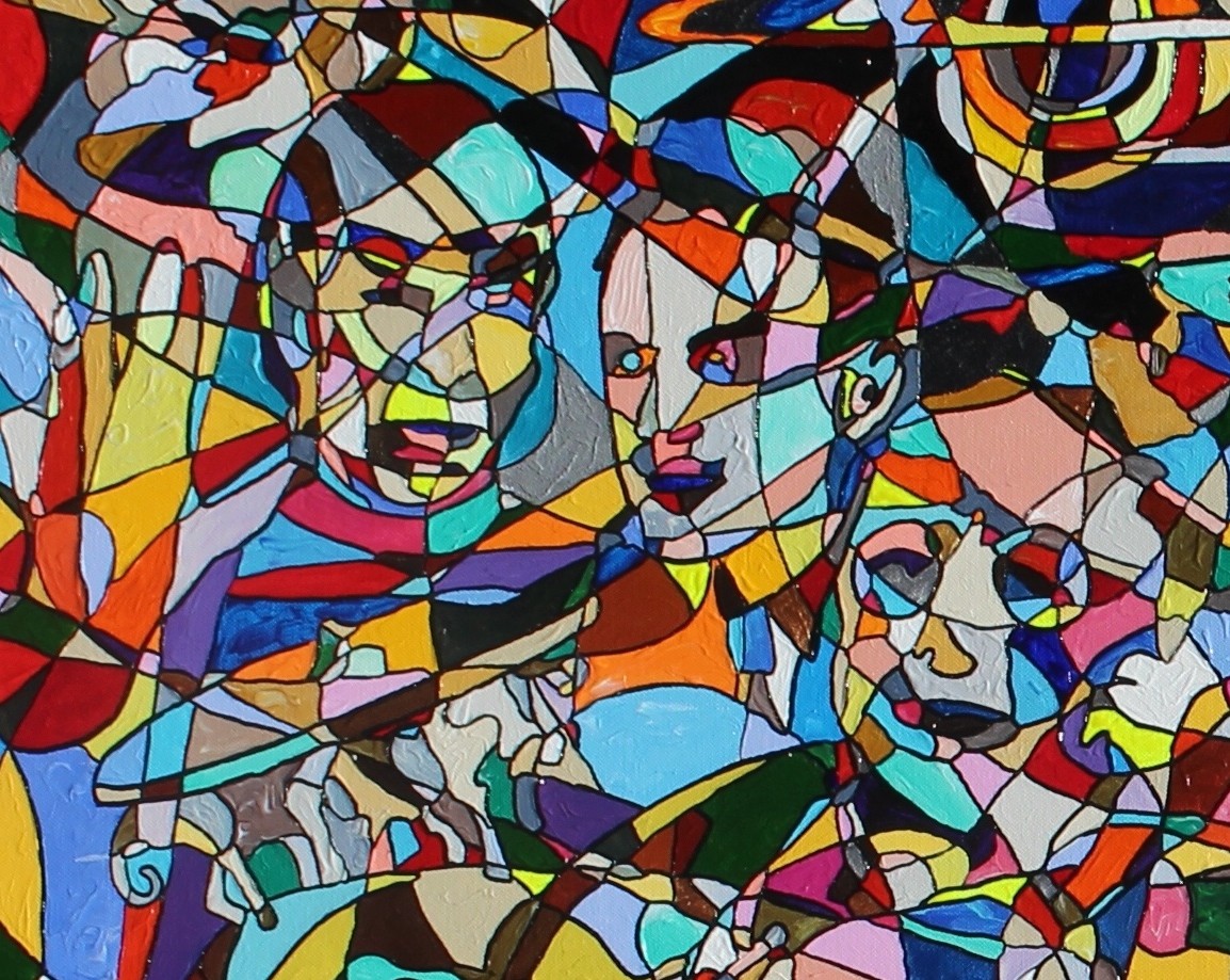 A painting on a wall in a room with a white wall.