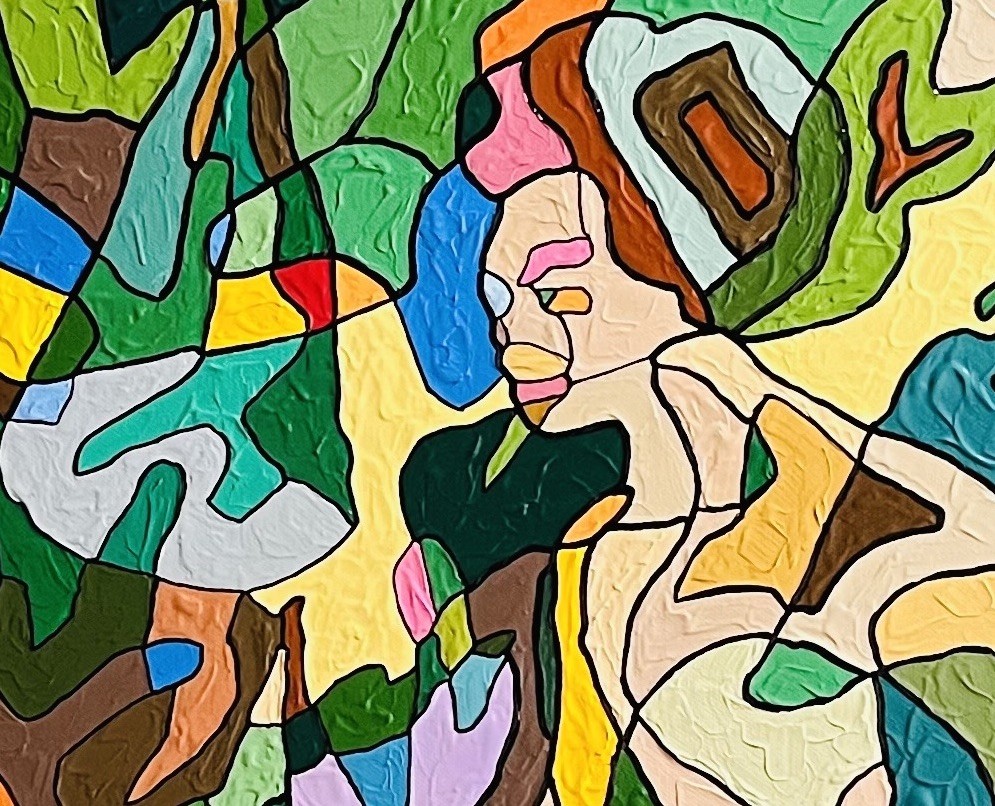 A painting on a wall in a room. 