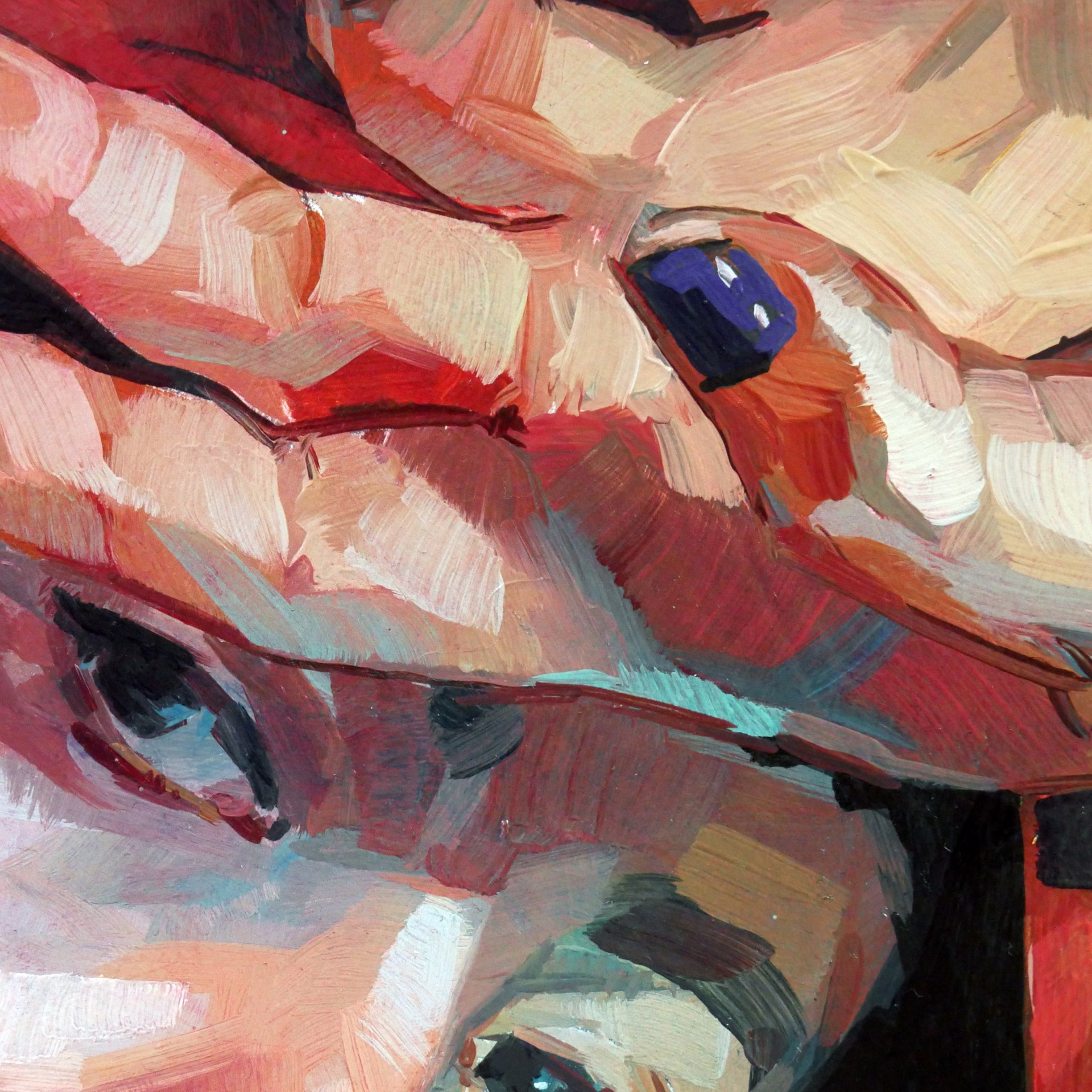 A painting of a woman with her hand on her head.