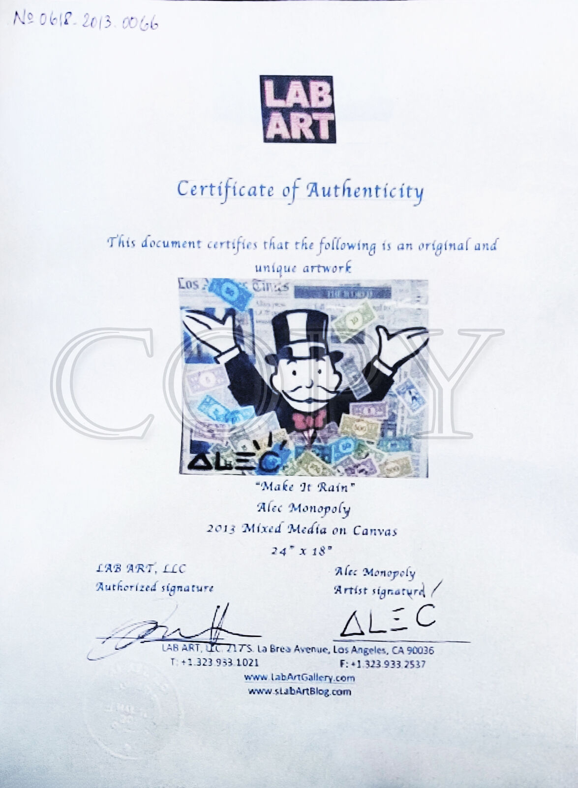 Artwork by Alec Monopoly, MAKE IT RAIN, Made of Mixed Media On Canvas 