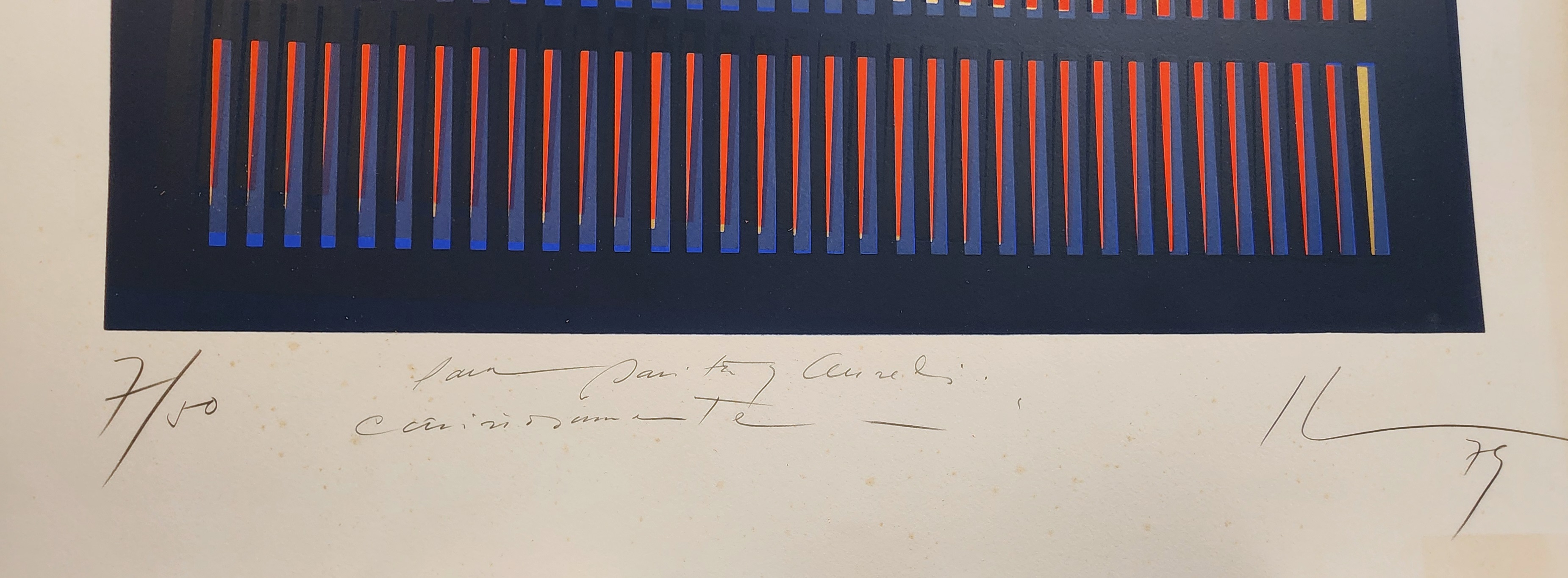 A blue and orange striped pattern on a piece of paper.