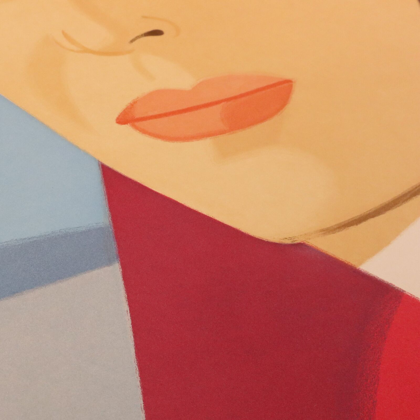 A stylized portrait of a figure with a patterned headscarf against a seascape background.