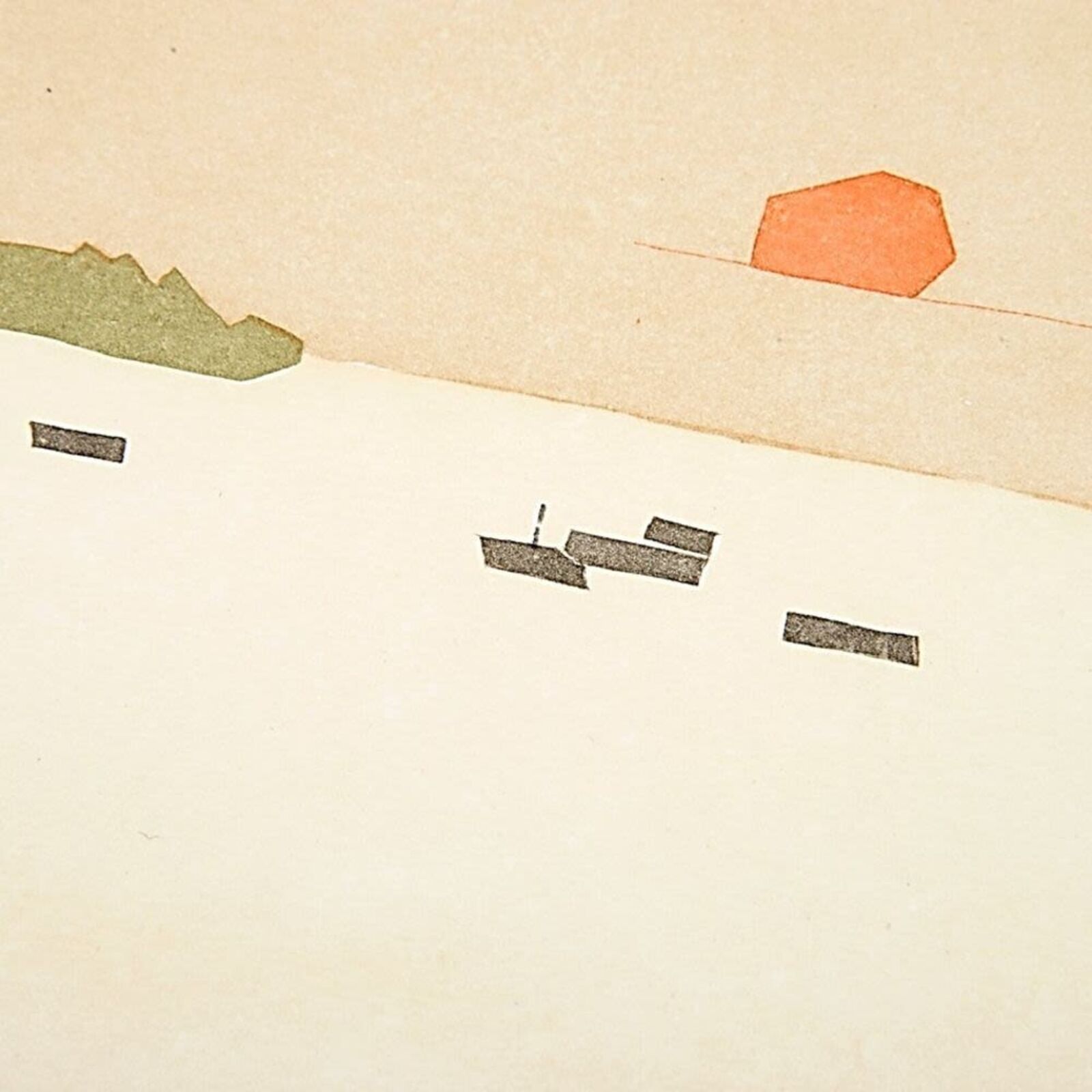 A picture of a painting of a sunset over a body of water.