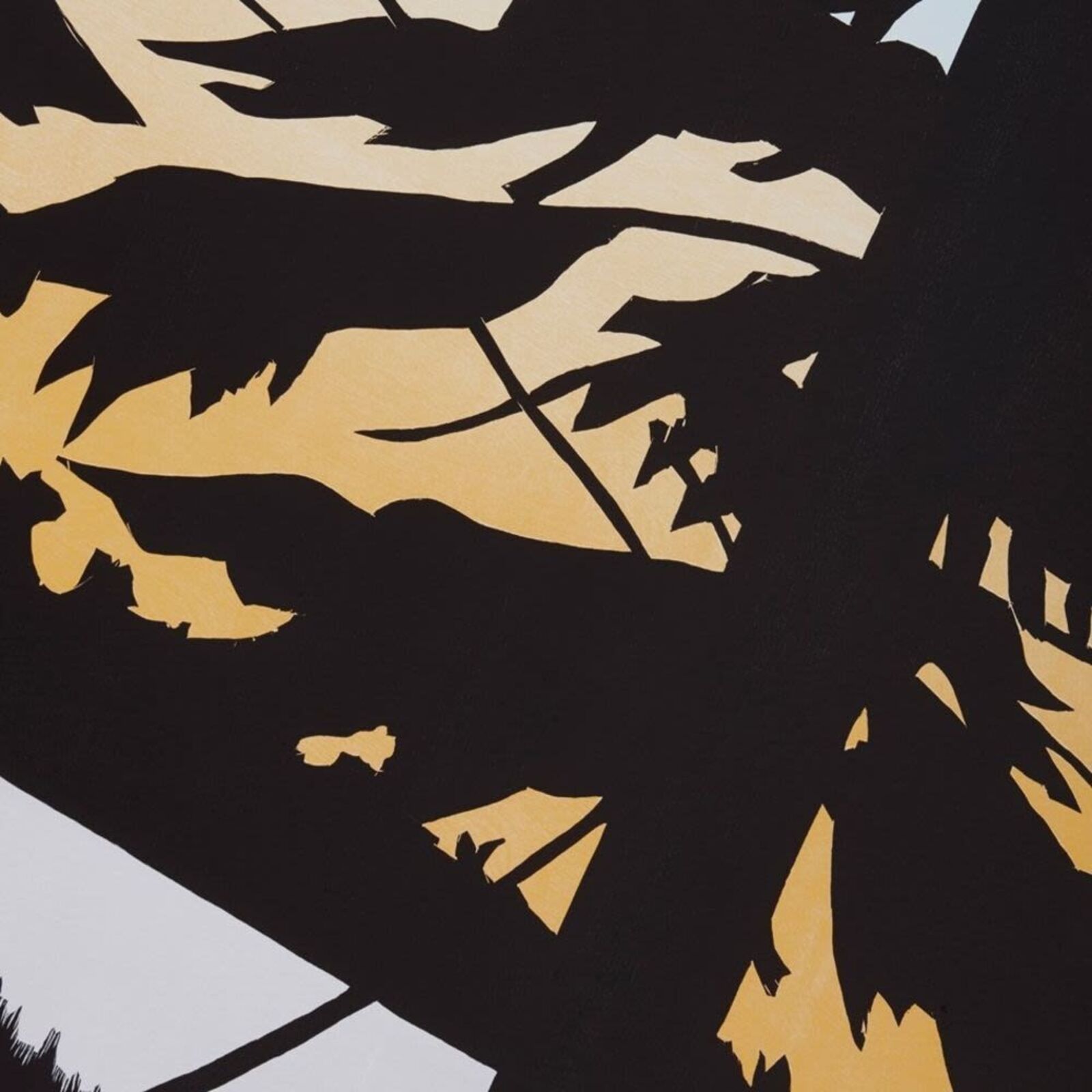 A set of three prints of a sunset with trees in the background.