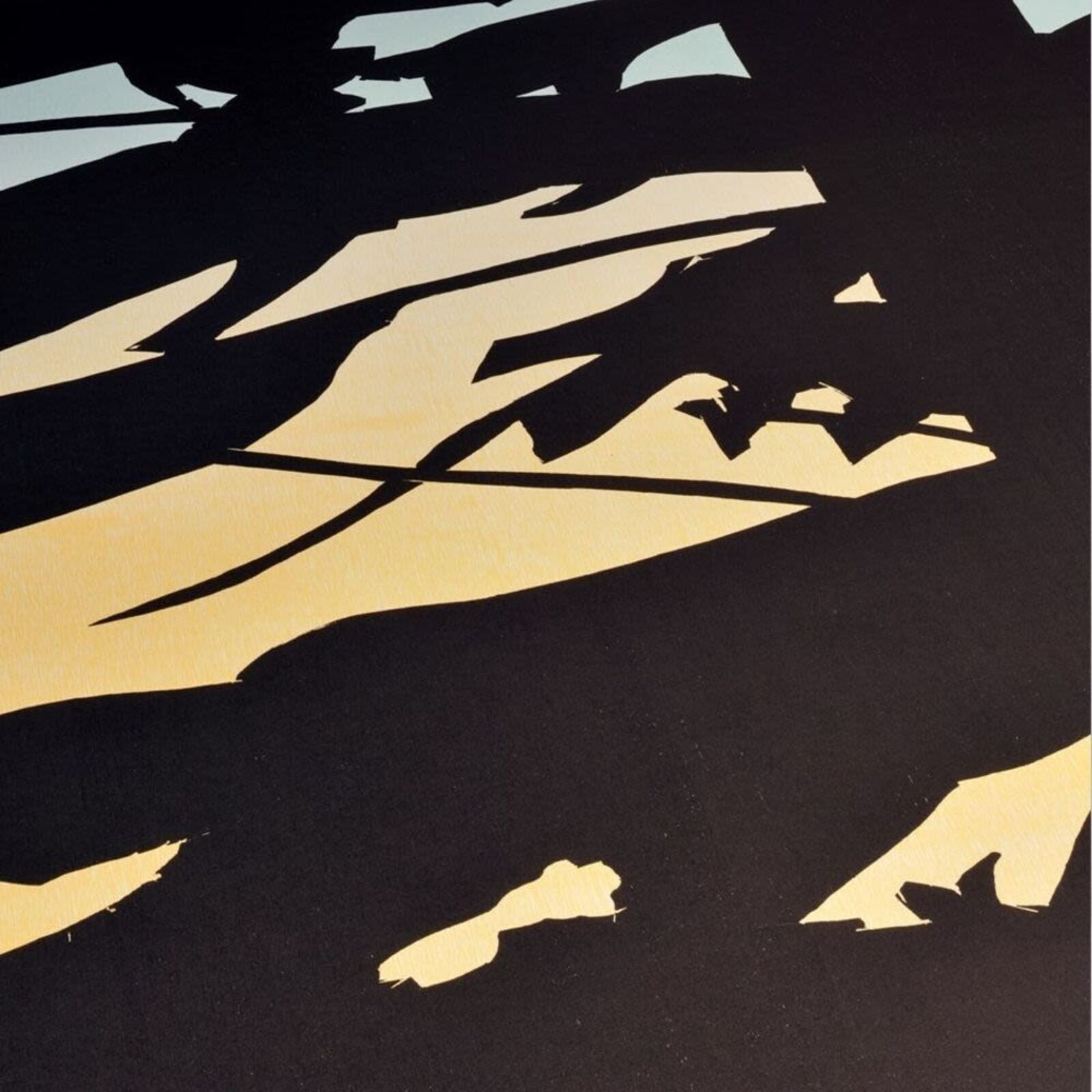 A set of three prints of a sunset with trees in the background.