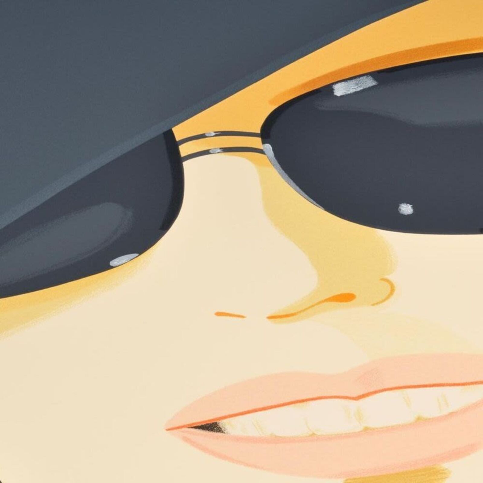 A woman wearing a black hat and sunglasses.