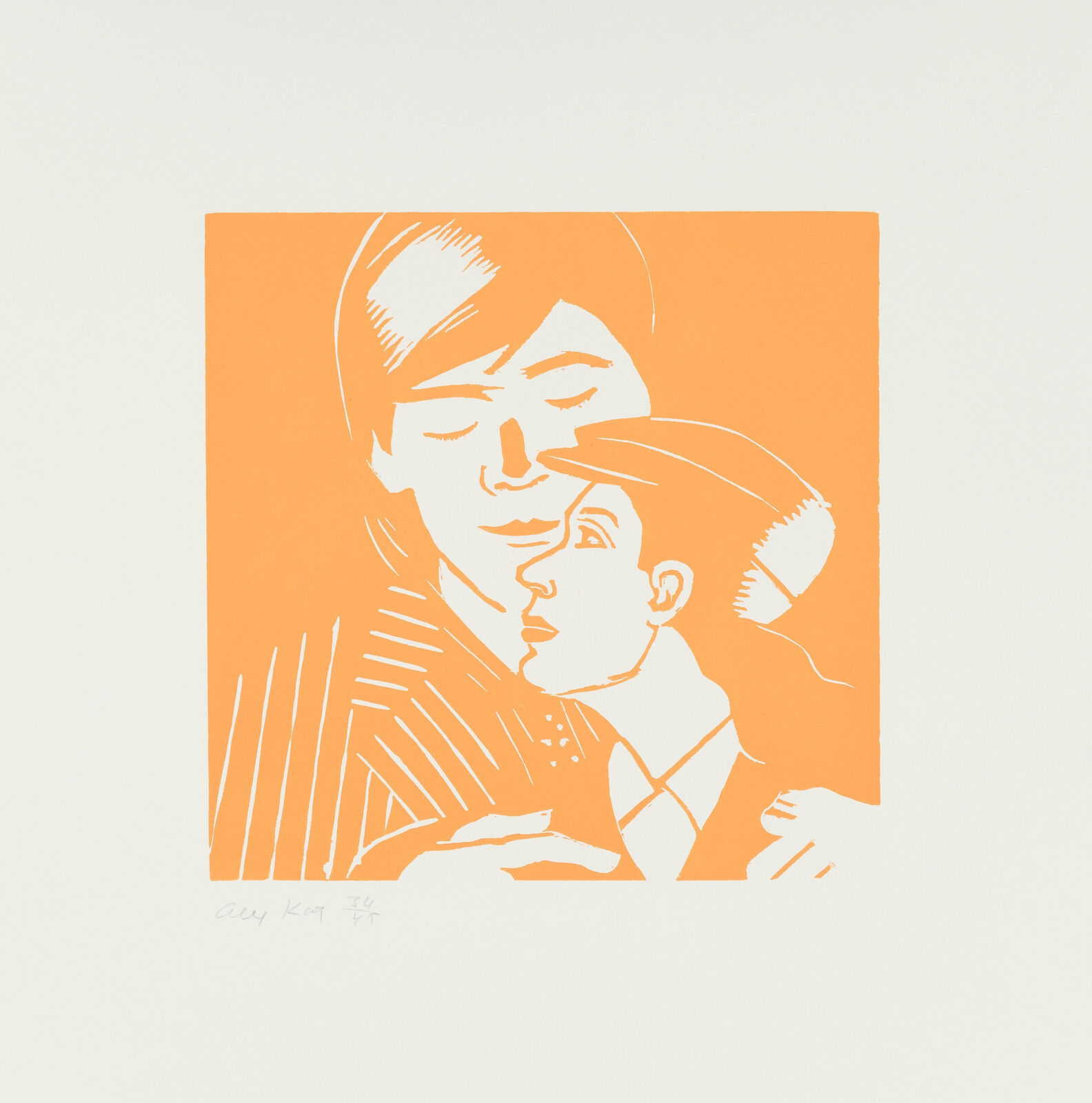 A drawing of a man and a woman hugging each other.