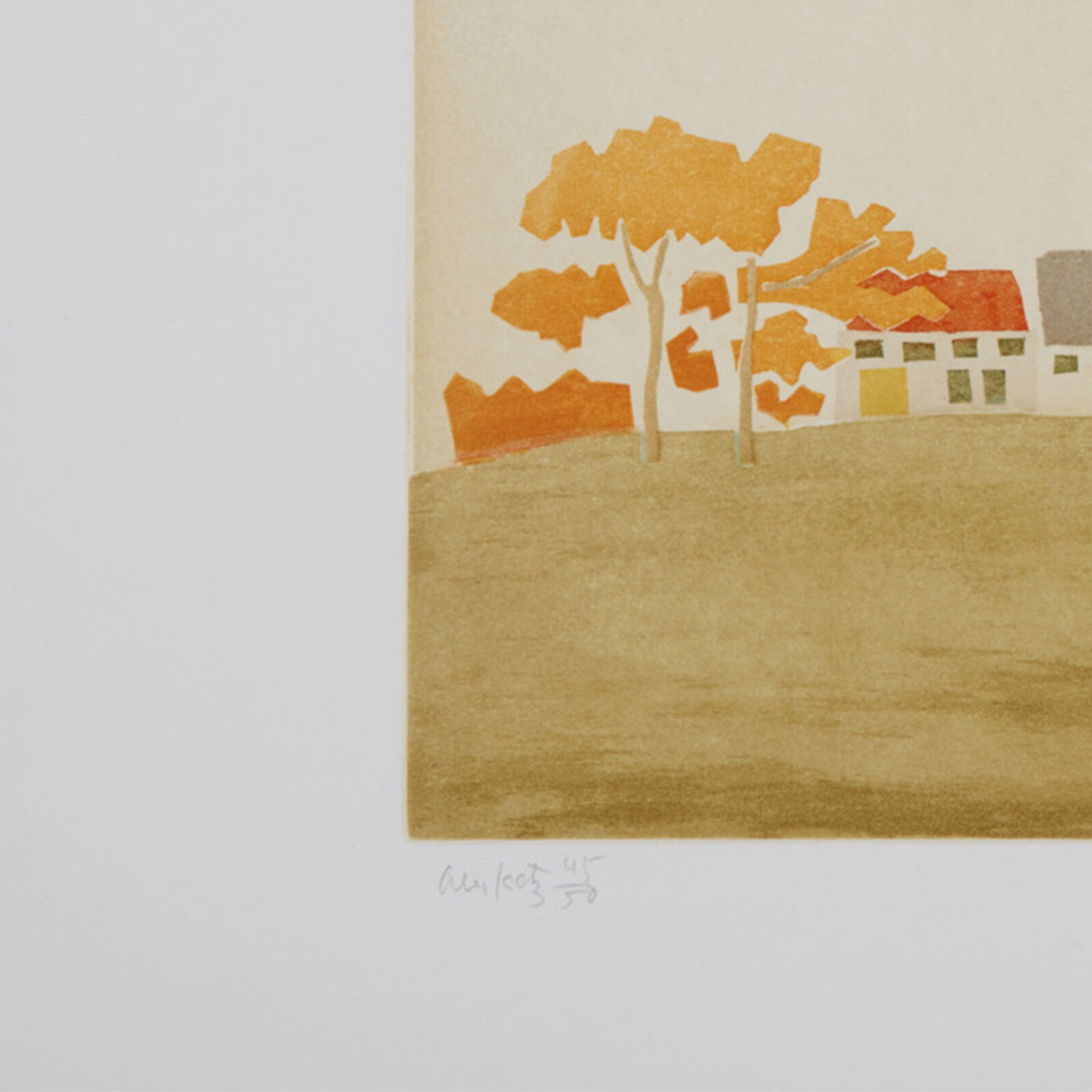 A painting of a house in the middle of a field.