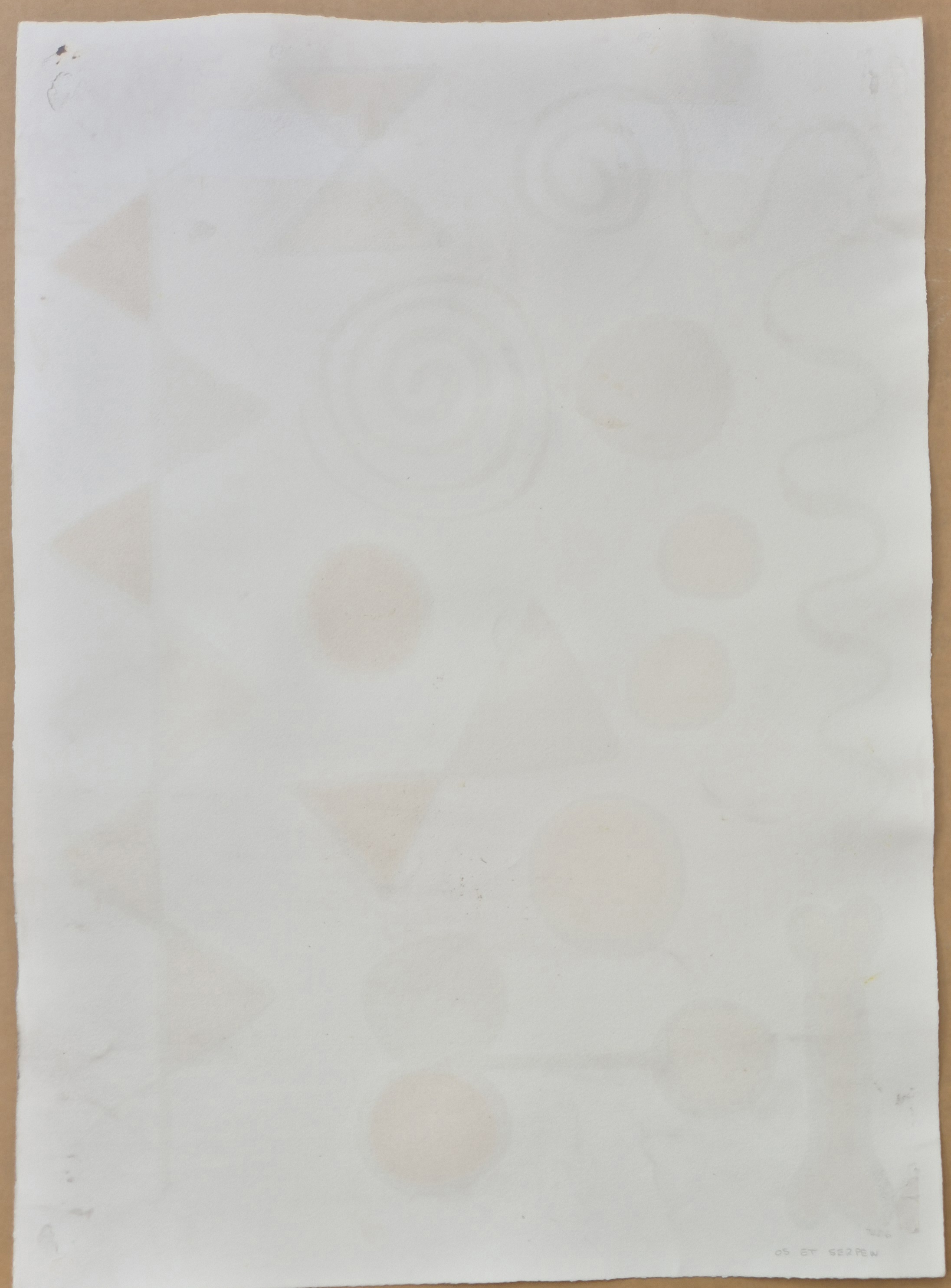 A playful abstract composition featuring bold geometric shapes and organic lines against a white background.