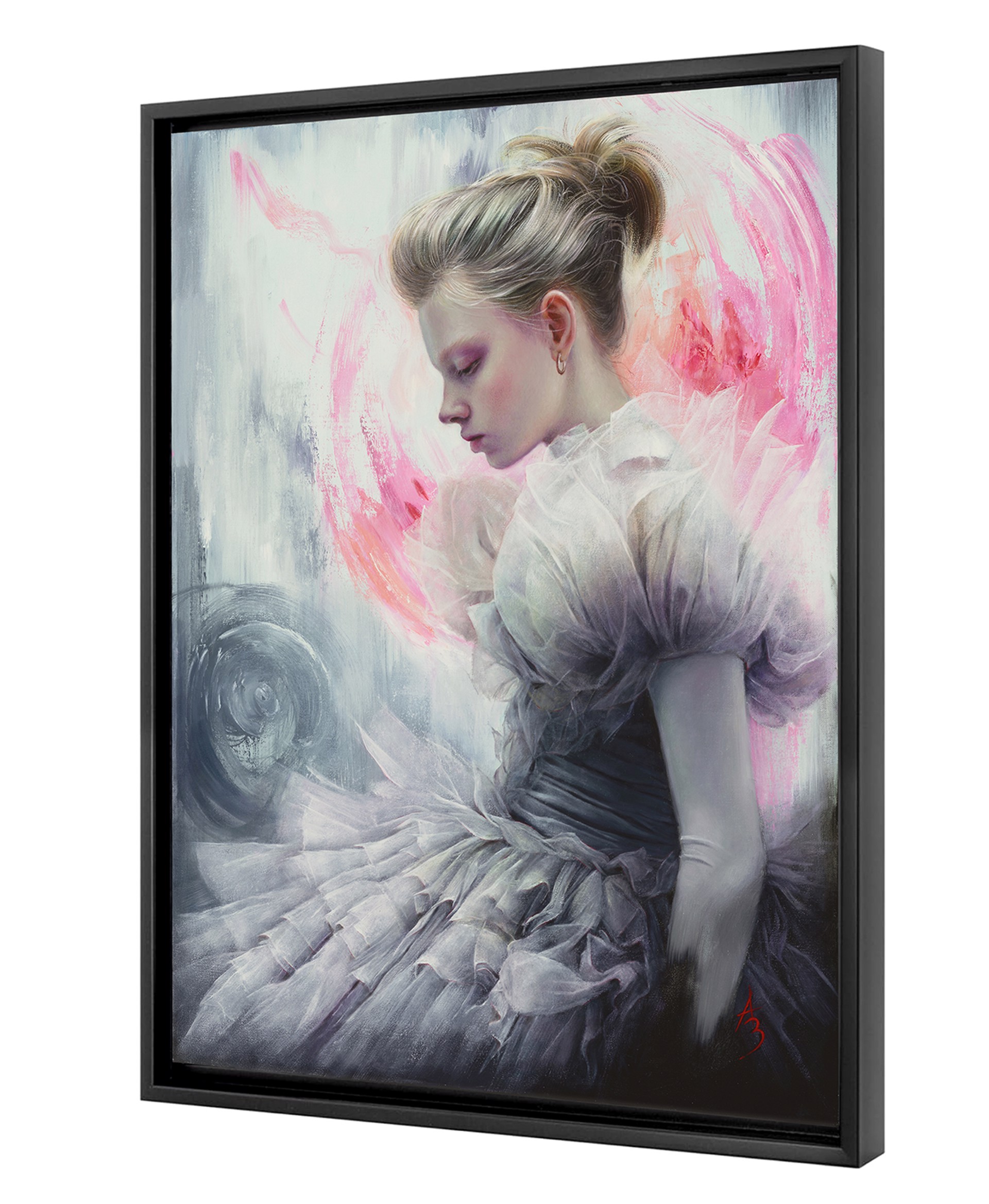 A painting of a woman in a white dress.
