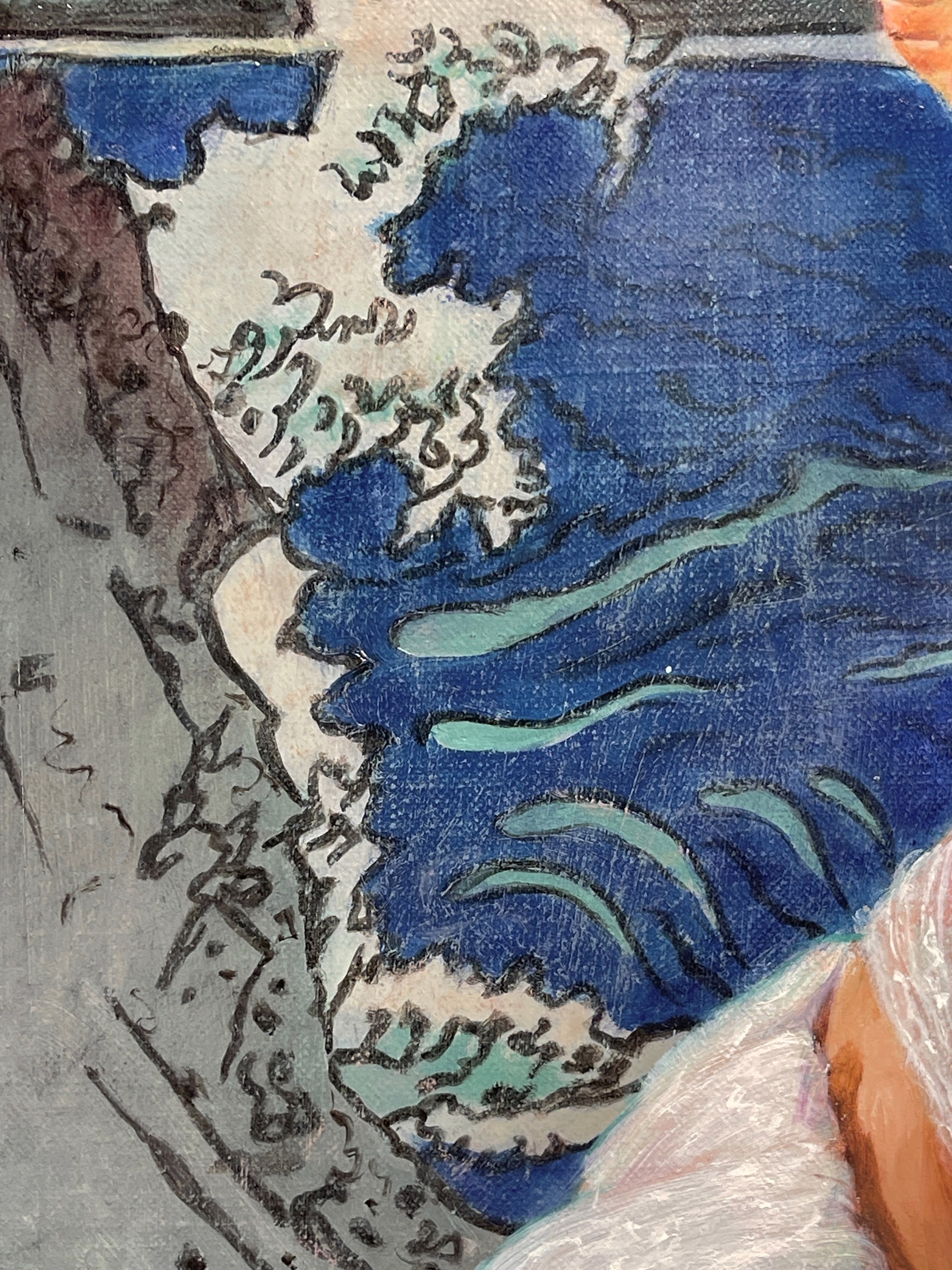 A painting of a woman in a white dress.