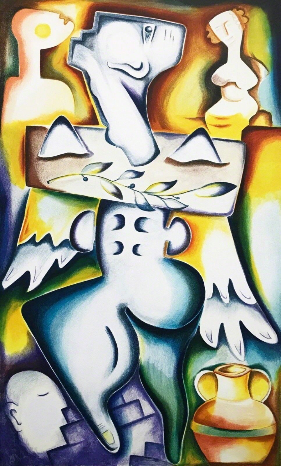 A painting of a woman holding a vase in her hands.