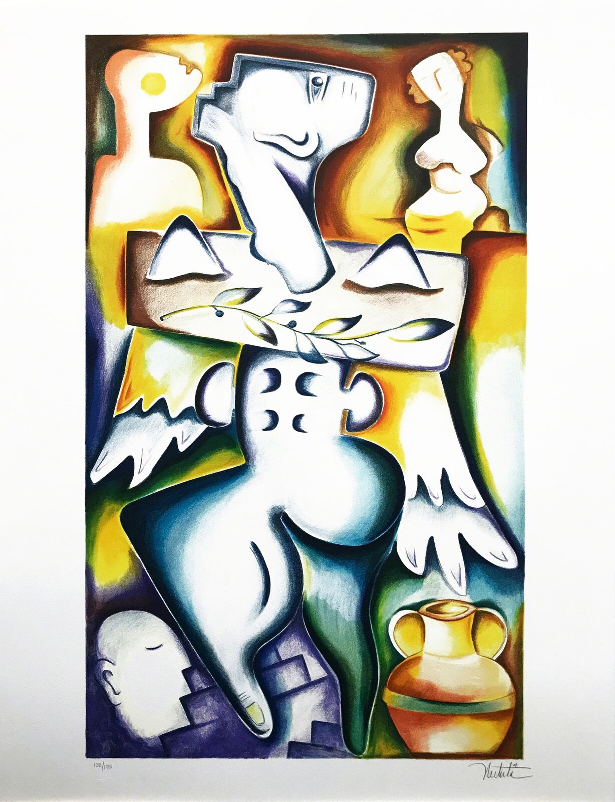 A painting of a woman holding a vase in her hands.