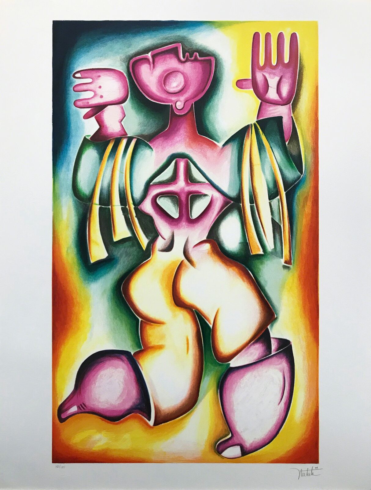 A painting of a woman with a cross on her head.