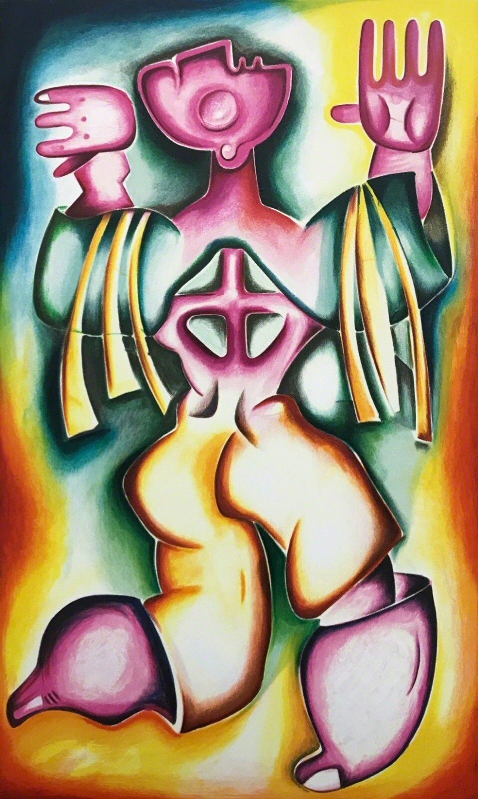 A painting of a woman with a cross on her head.