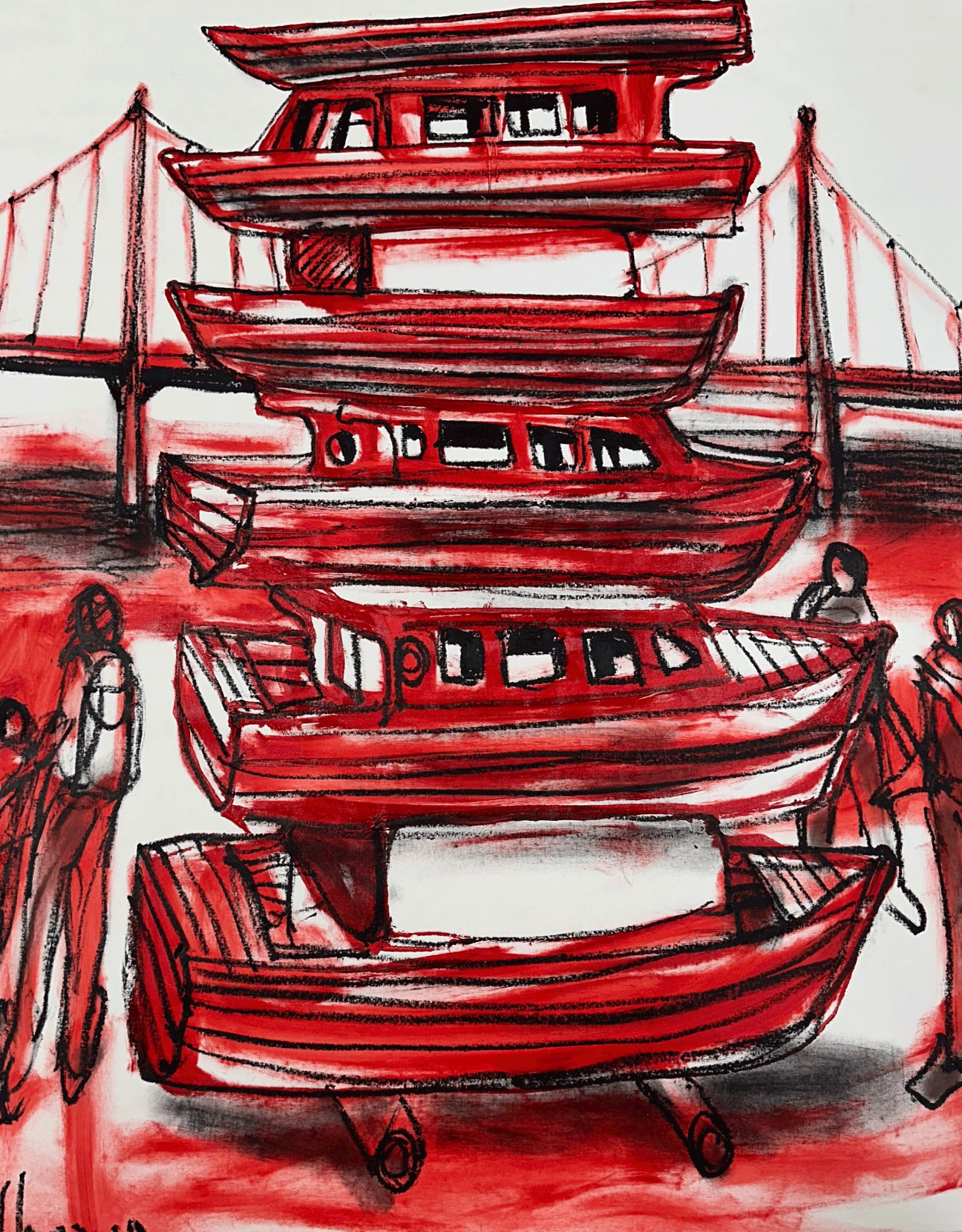 Artwork by KCHO, La columna en el puente, Made of Oil On Canvas 