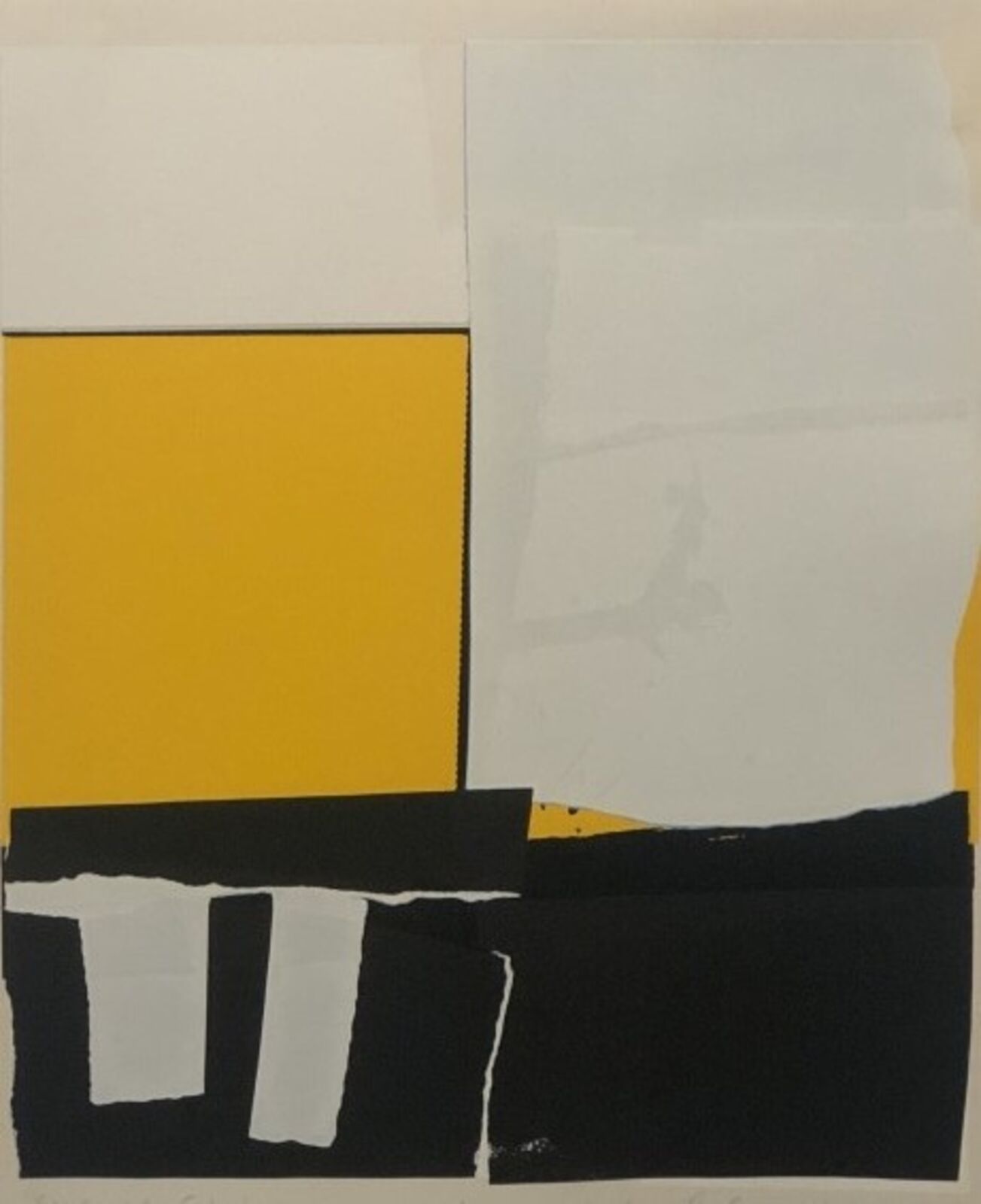 A painting with blue, green, and black paint on a white background.