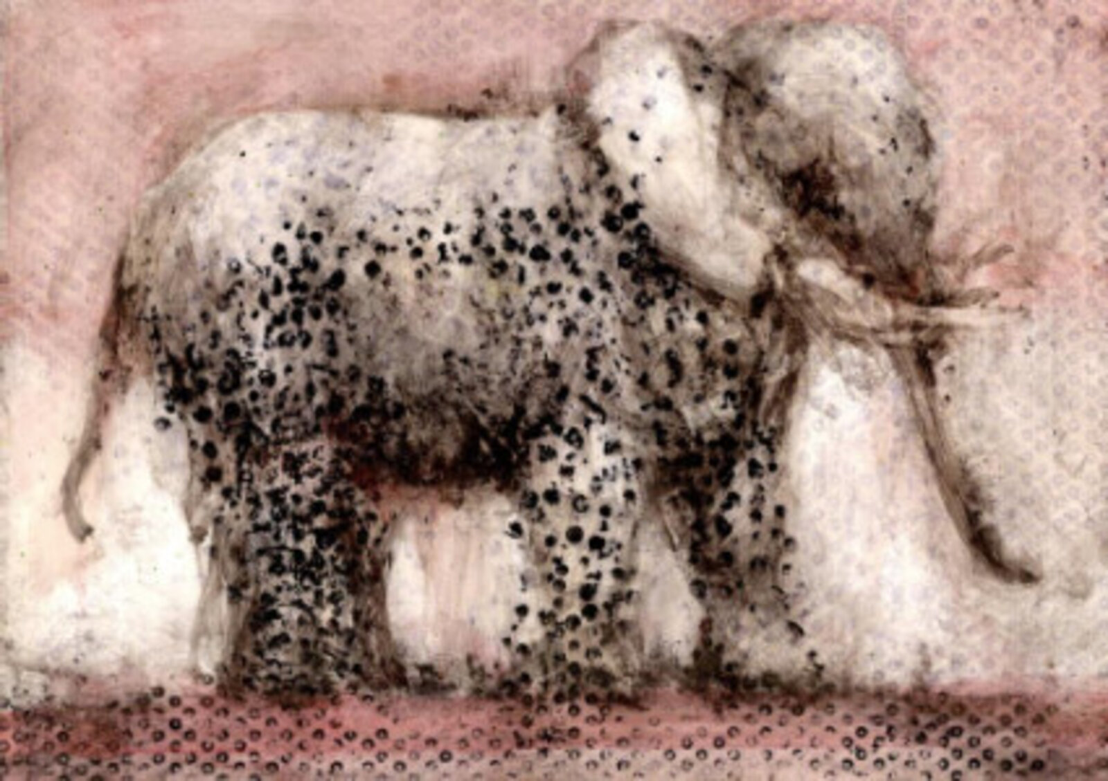 A drawing of an elephant on a pink background.