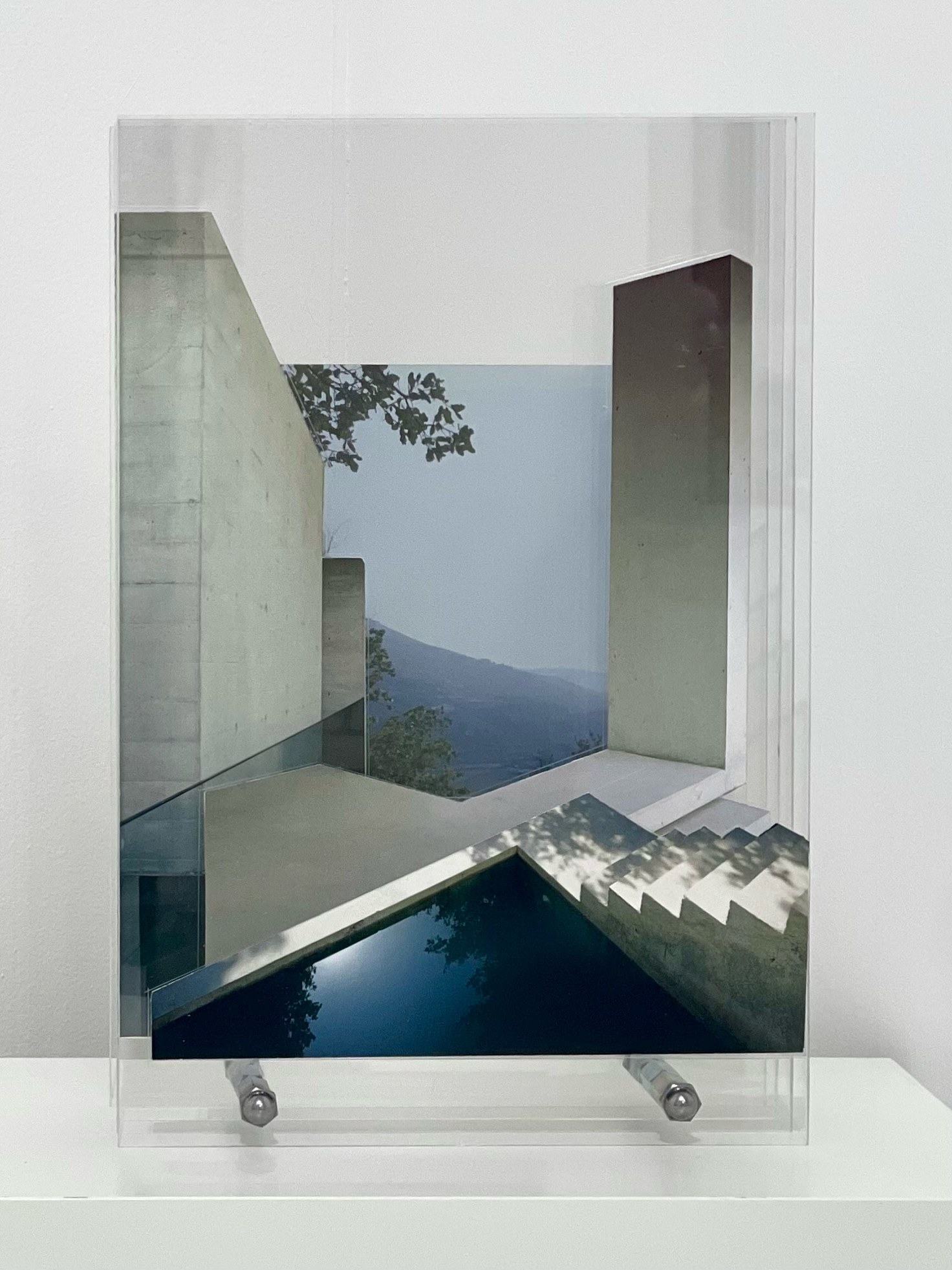 Artwork by Aline Setton, Espelho d’Água, Made of Collage on plexiglass and steel hardware 
