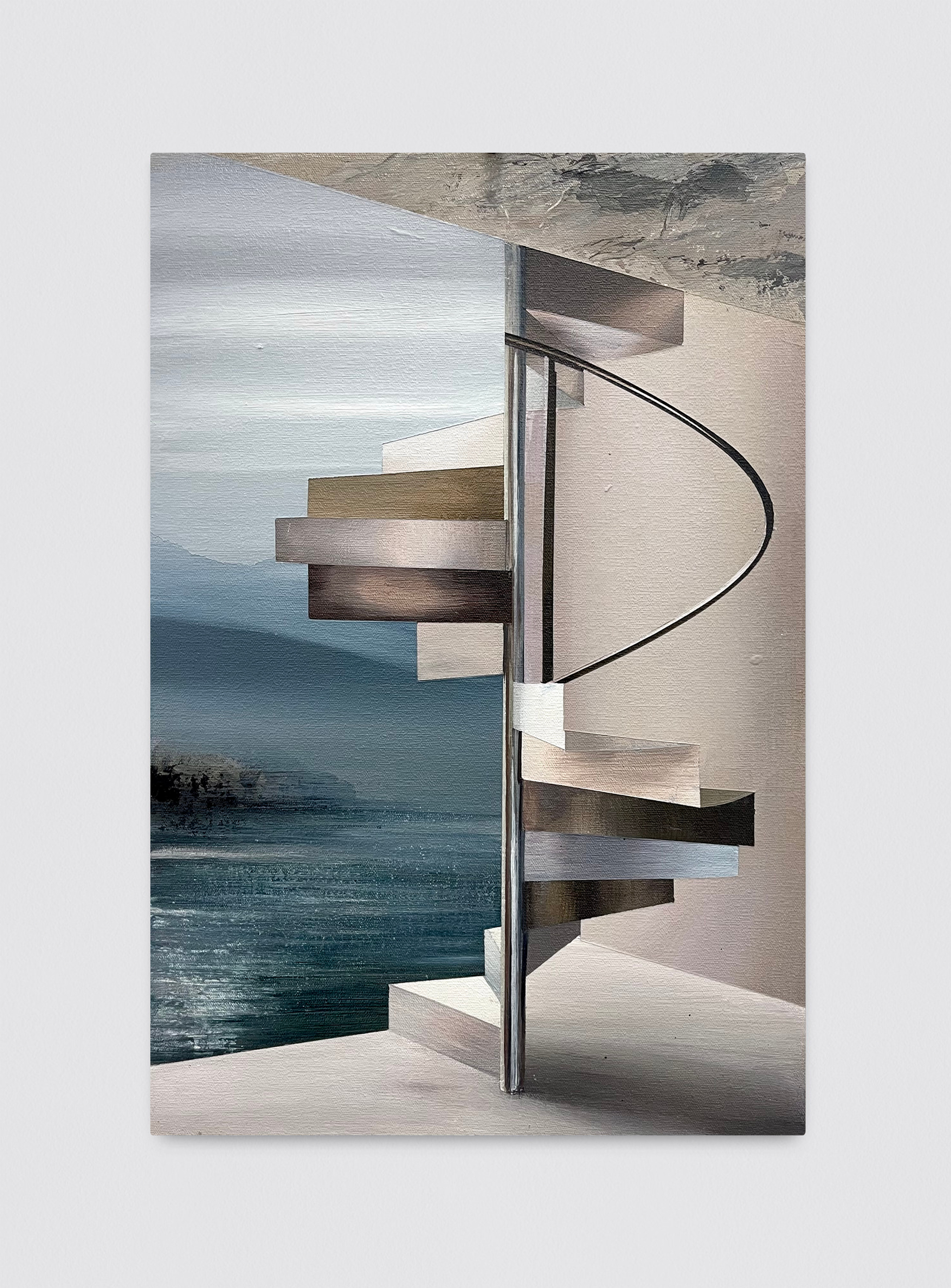 A picture of a spiral staircase in a room.