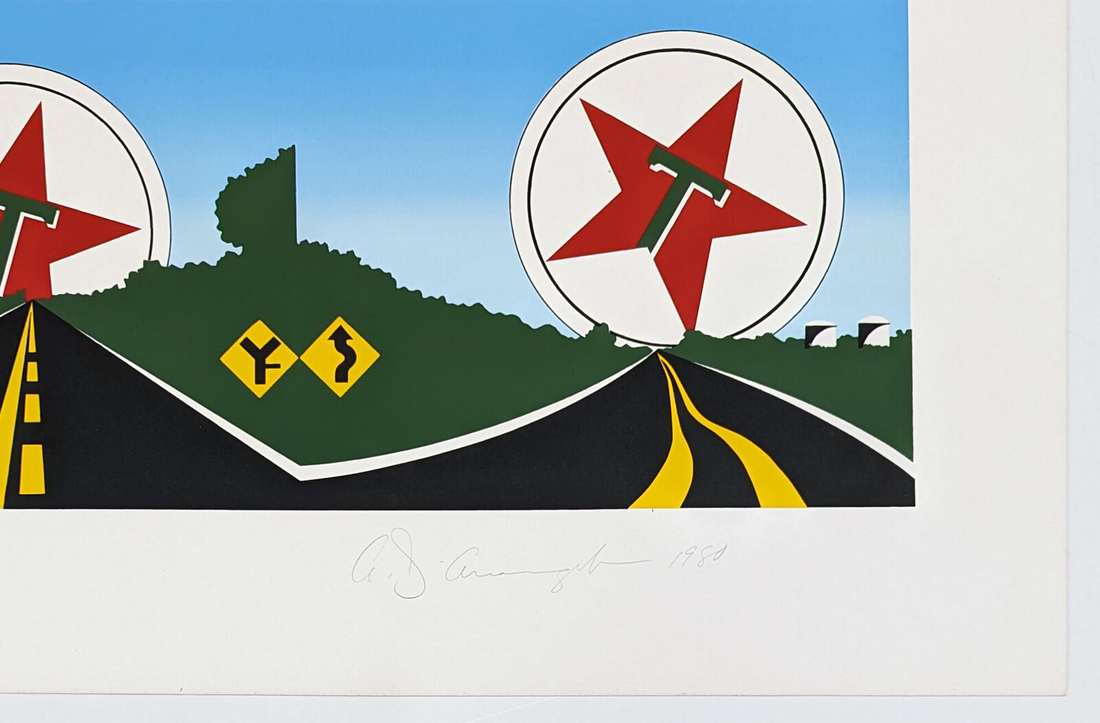 a painting of a road with a red star on it
