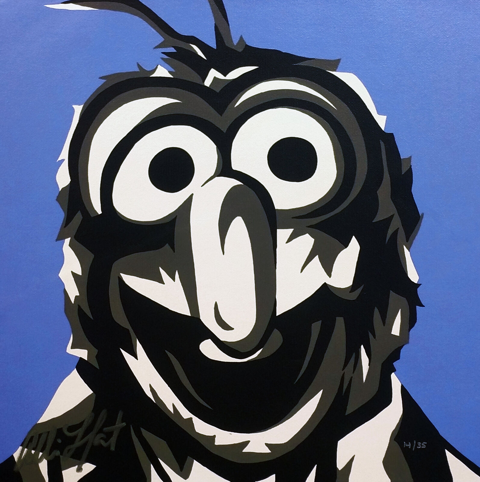 A black and white image of an owl with big eyes.