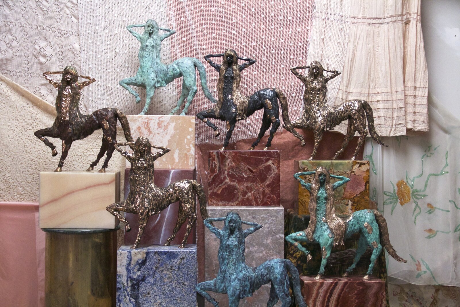 Artwork by Allison Schulnik, Centaurette 3, Made of Cast bronze on stone base 