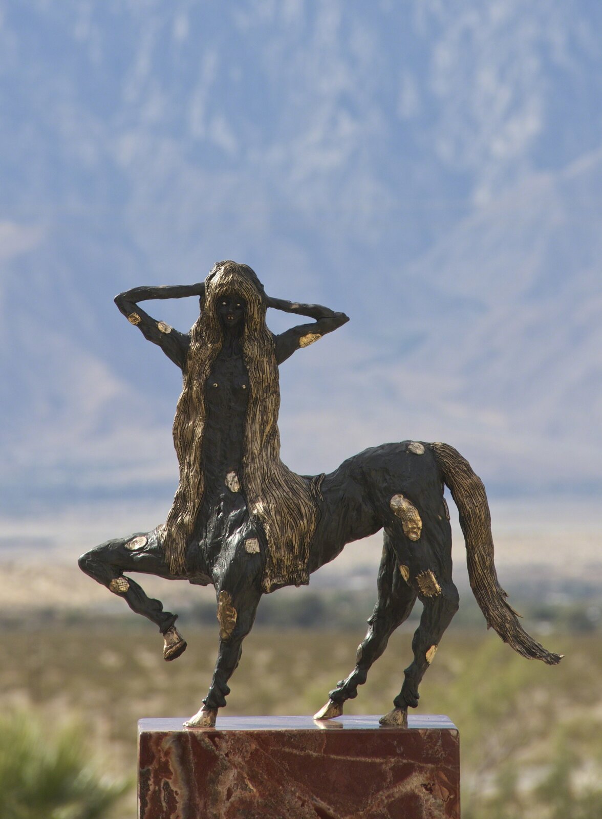 Artwork by Allison Schulnik, Centaurette 3, Made of Cast bronze on stone base 
