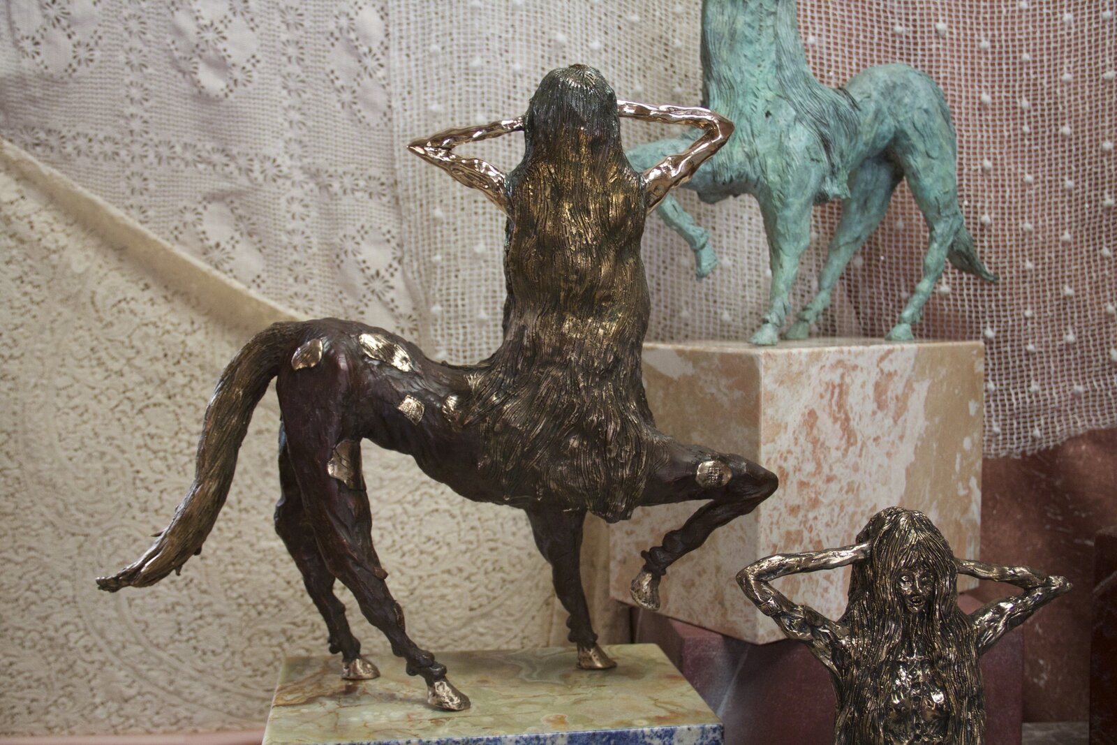 Artwork by Allison Schulnik, Centaurette 3, Made of Cast bronze on stone base 