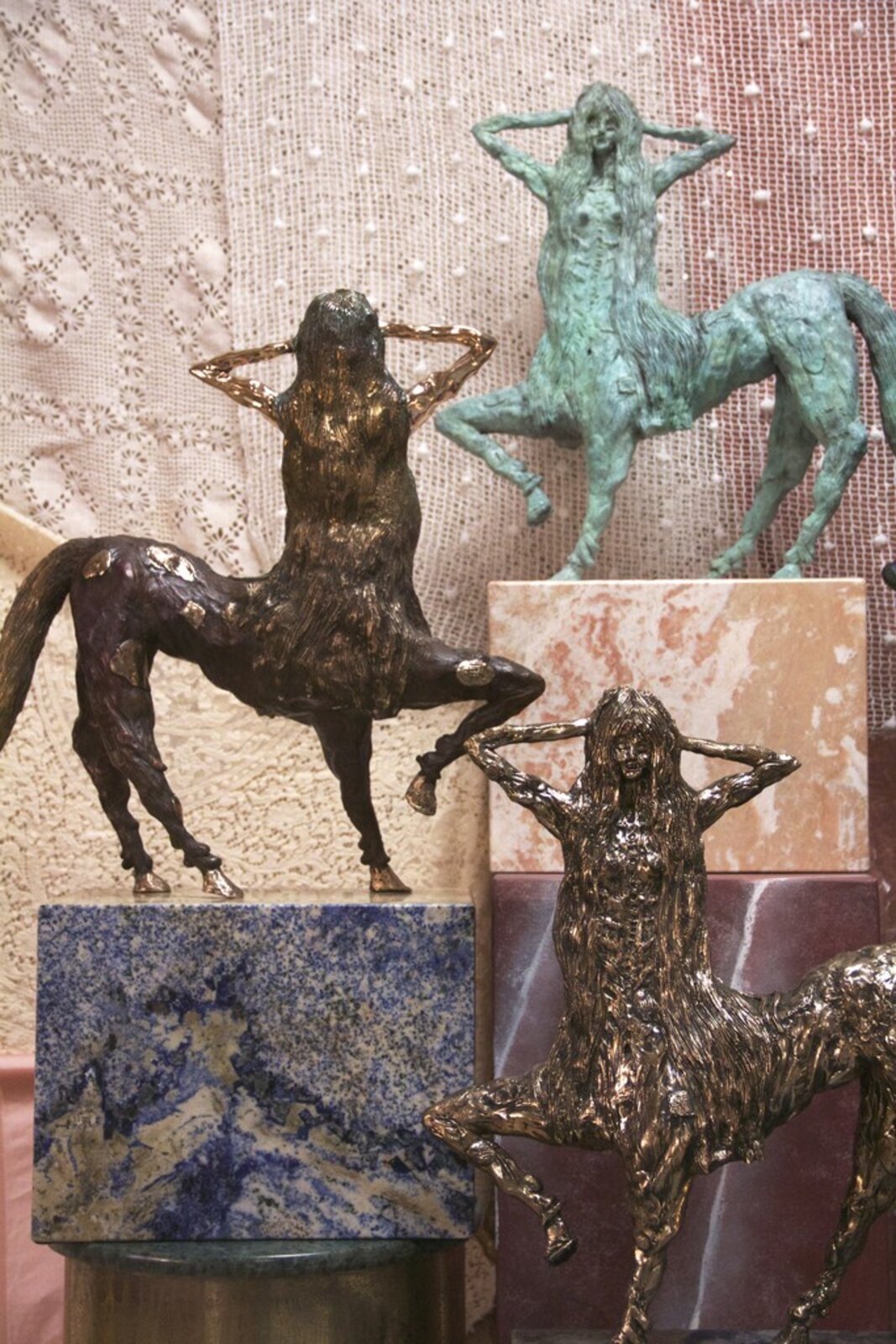 Artwork by Allison Schulnik, Centaurette 8, Made of Cast bronze on stone base 